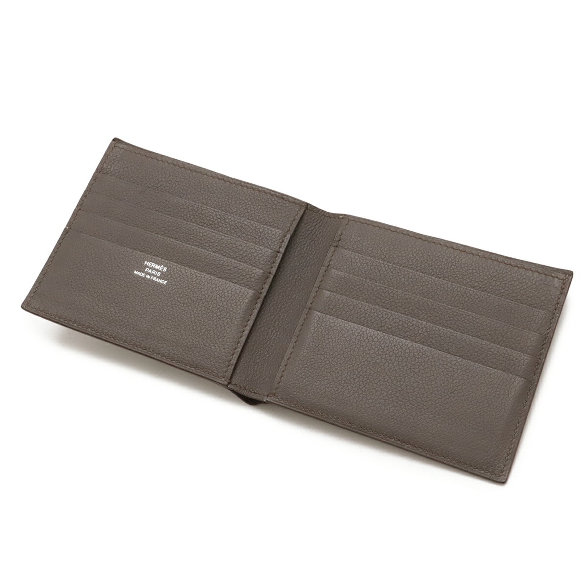 HERMES MC2 Copernicus Bi-fold Wallet in Evercolor Leather, Gray, with Q Stamp
