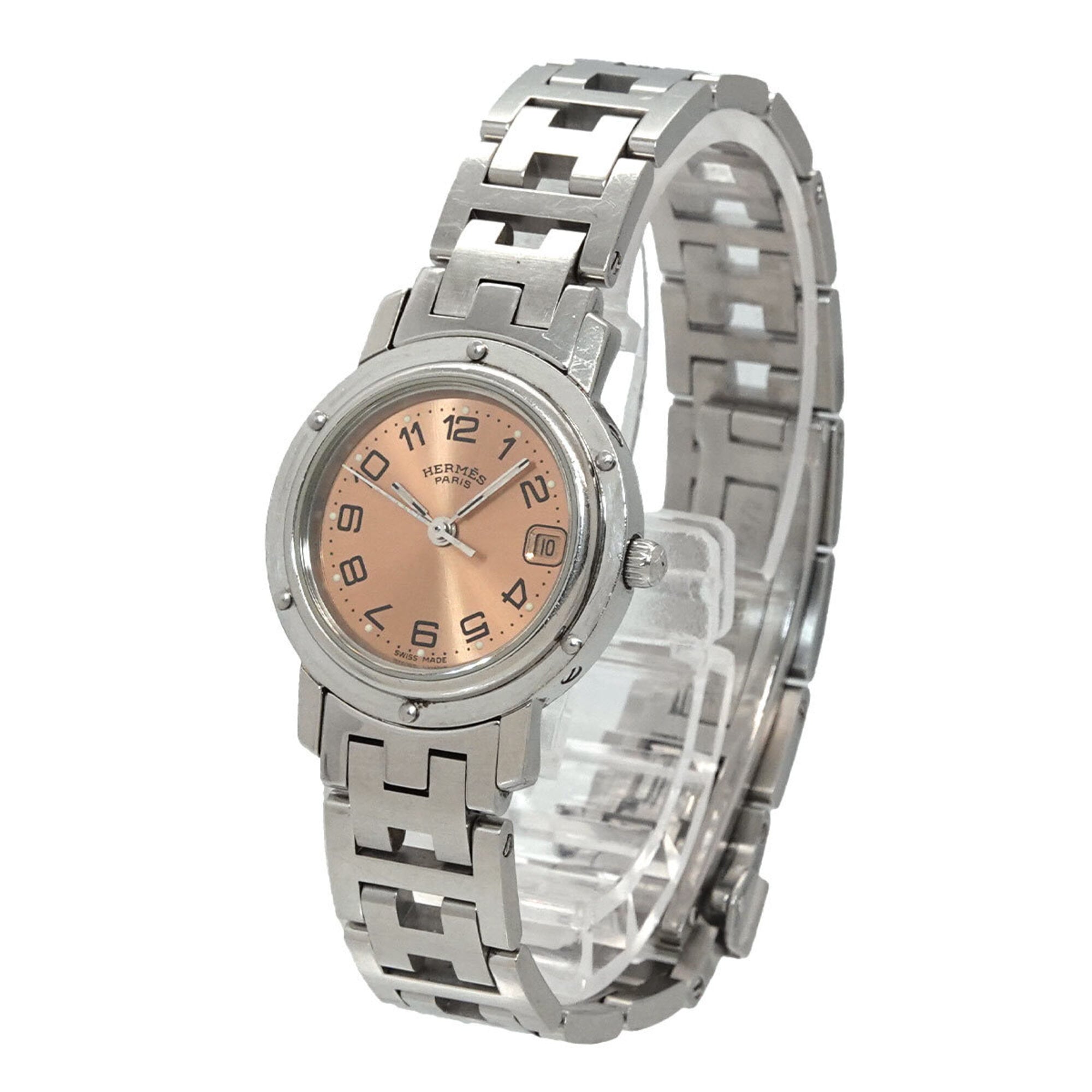 Hermes Clipper CL4 210 Women's Watch, Date Display, Pink Quartz Watch — Very Good