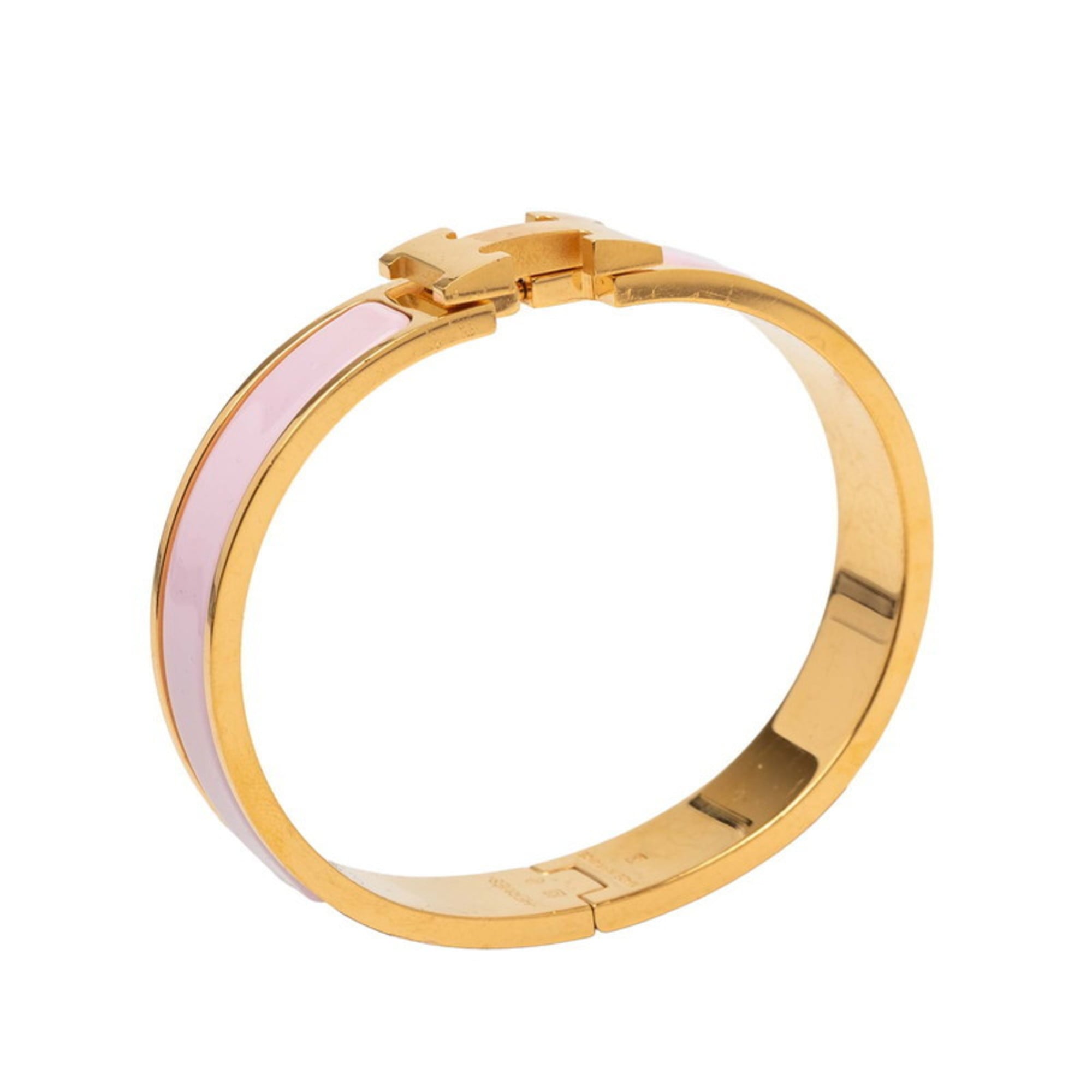Hermes Hermès Click H PM Bangle Bracelet in Gold and Pink Plated for Women