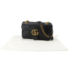 Gucci GG Marmont Shoulder Handbag, Leather, Black, 443497, Gold Hardware, Small Bag — New - Store Return
