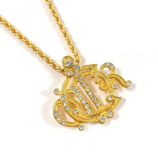 Christian Dior Emblem Necklace, Metal/Rhinestone, Gold, Women's, N5038455