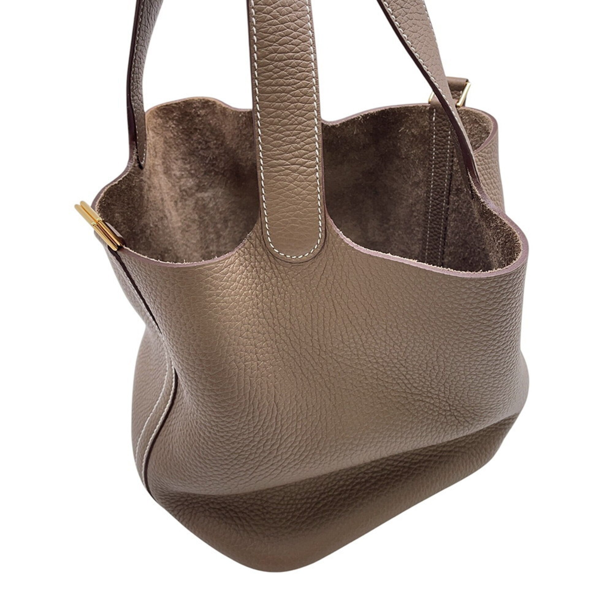 Hermes Picotin Lock MM Handbag, Etoupe, Taurillon Clemence Leather, B Stamp, HERMES Tote Bag, Lock, Picotin, Women's — Like New
