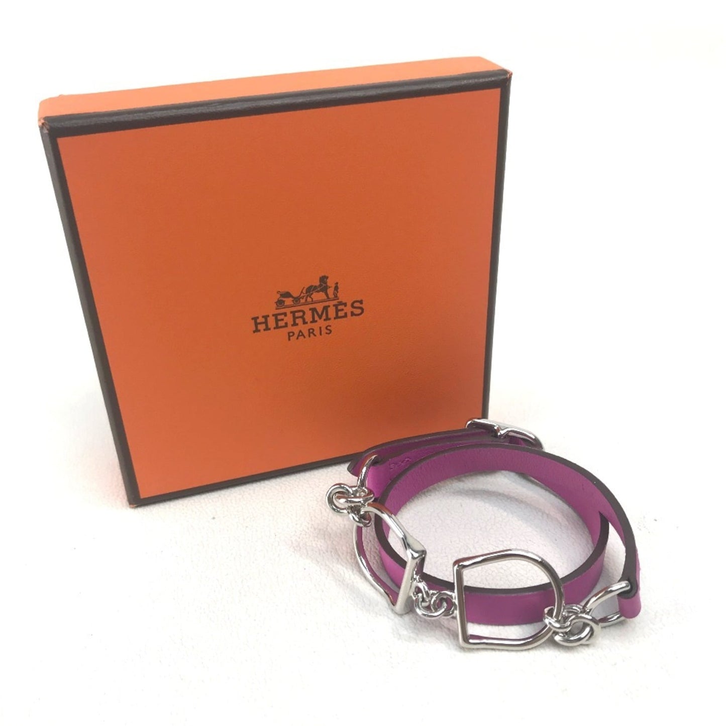 HERMES Etrier Double Tour Bracelet in Swift Leather, Purple, for Women