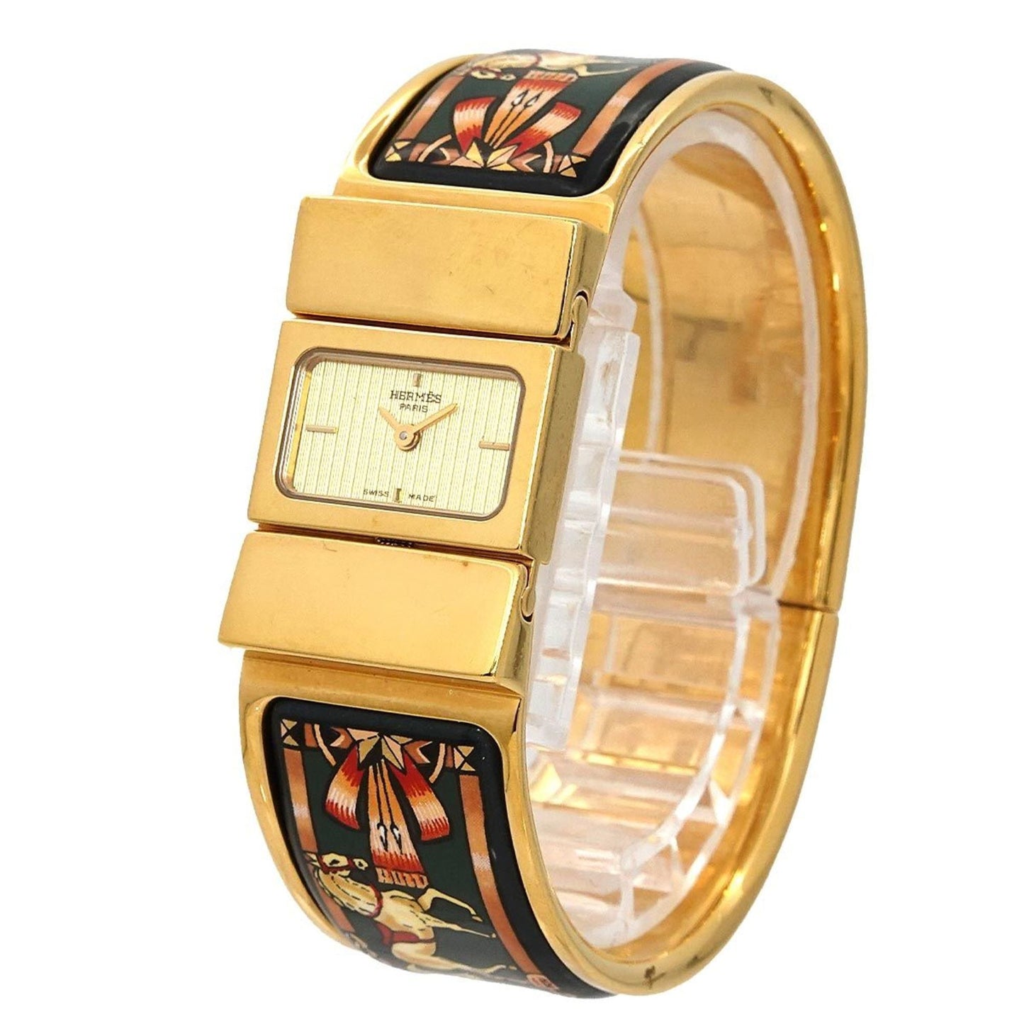 Hermès Loquet LO1 201 Bangle Watch for Women, Enamel Gold Quartz Movement