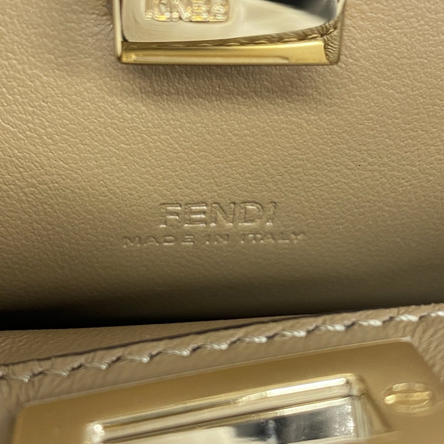 Fendi Nano Peekaboo Leather Handbag, Beige, Women's