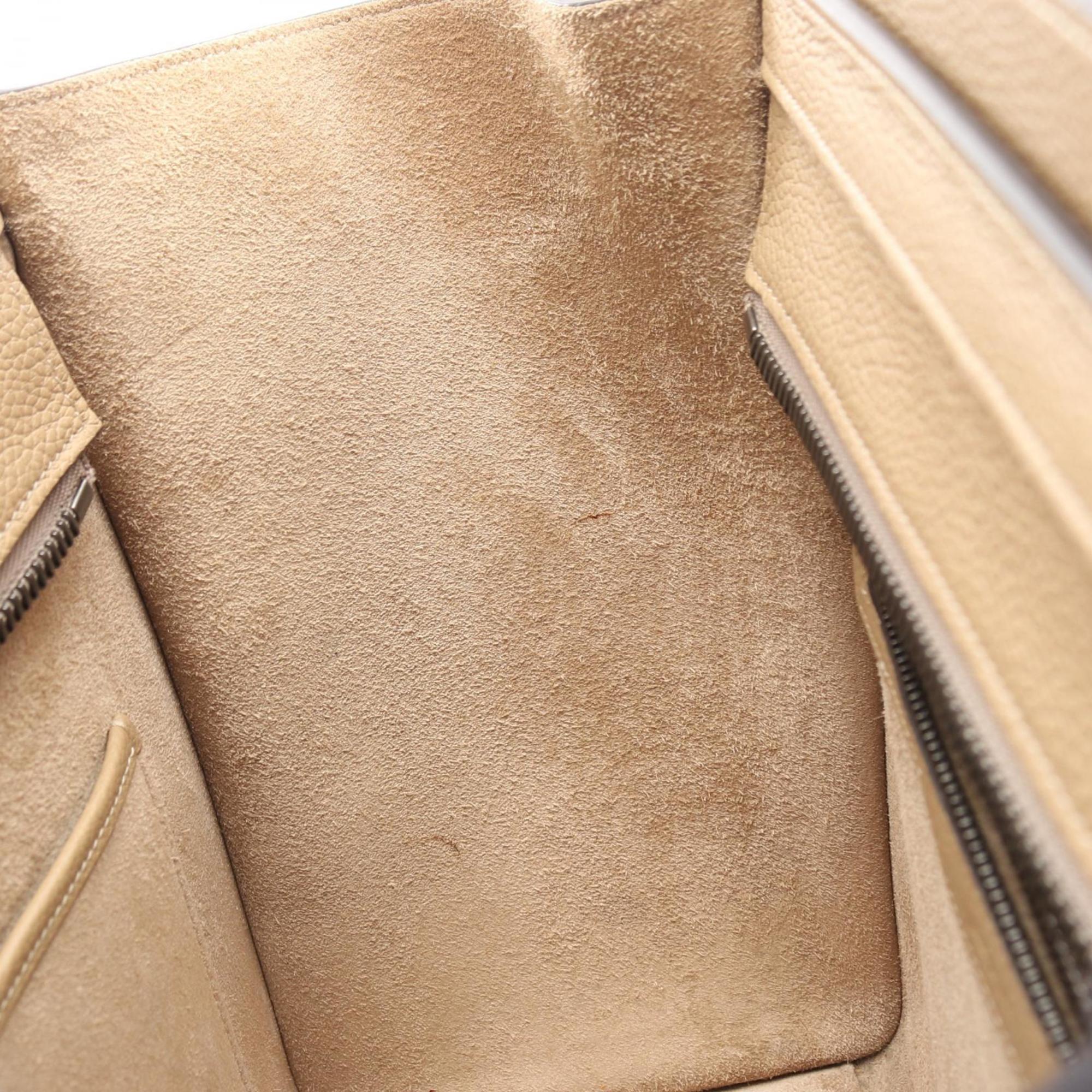 Celine Luggage Micro Shopper Handbag, Leather, Women's, Beige, 189793