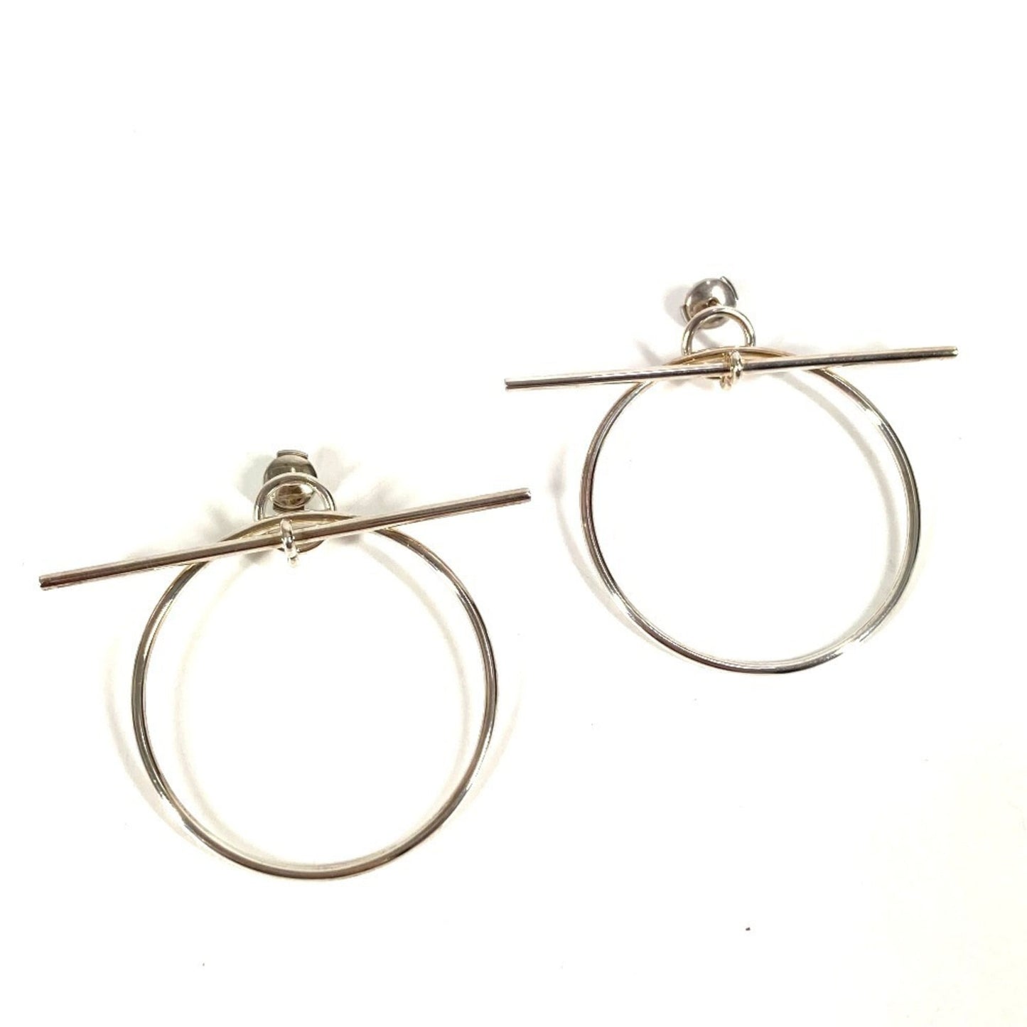 HERMES Loop MM Hoop Earrings with Logo, AG925 Silver, for Men and Women