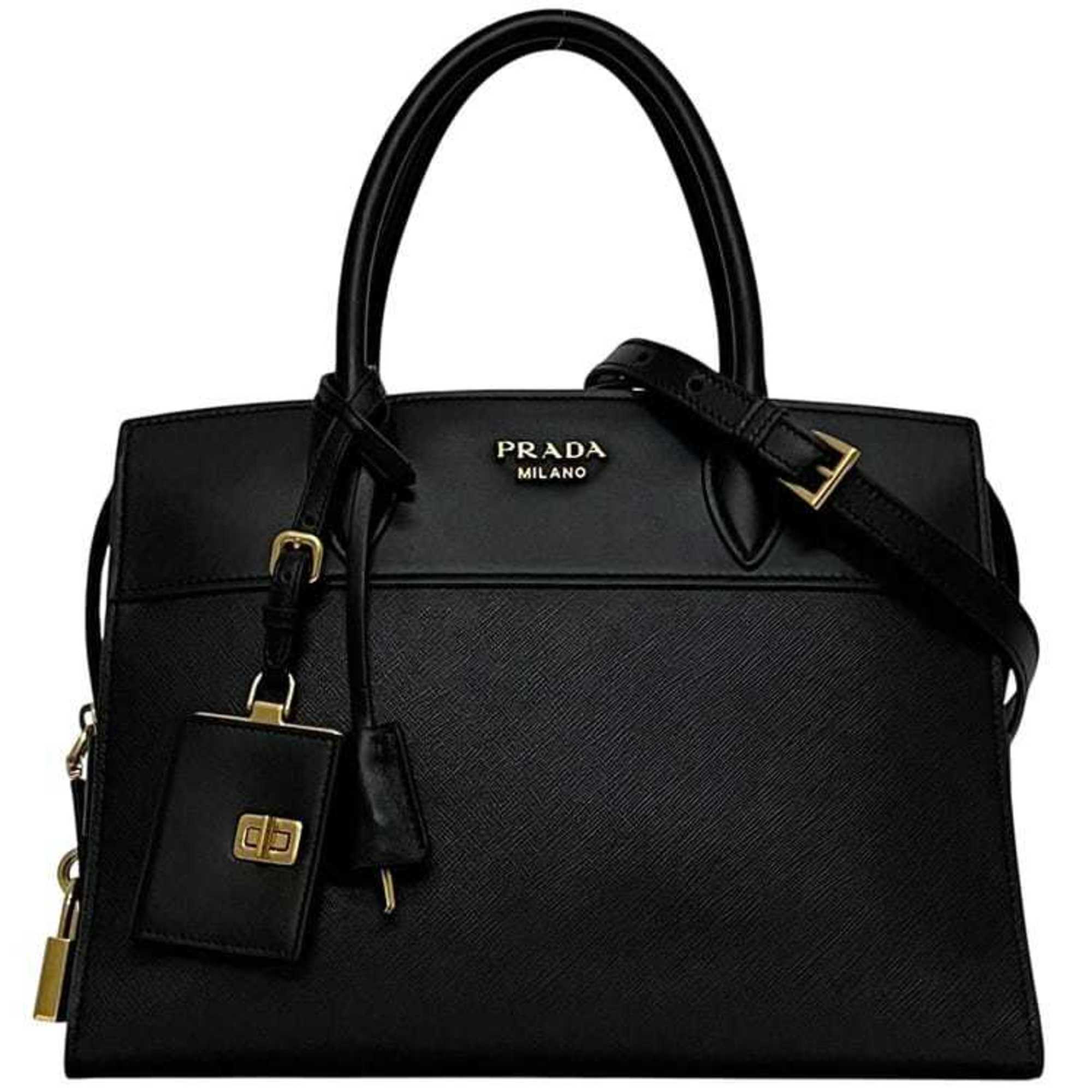 Prada Esplanade 2-Way Bag f-24853 Black NERO 1BA046 Leather 117 D PRADA Freestanding Shoulder Handbag Crossbody for Men and Women