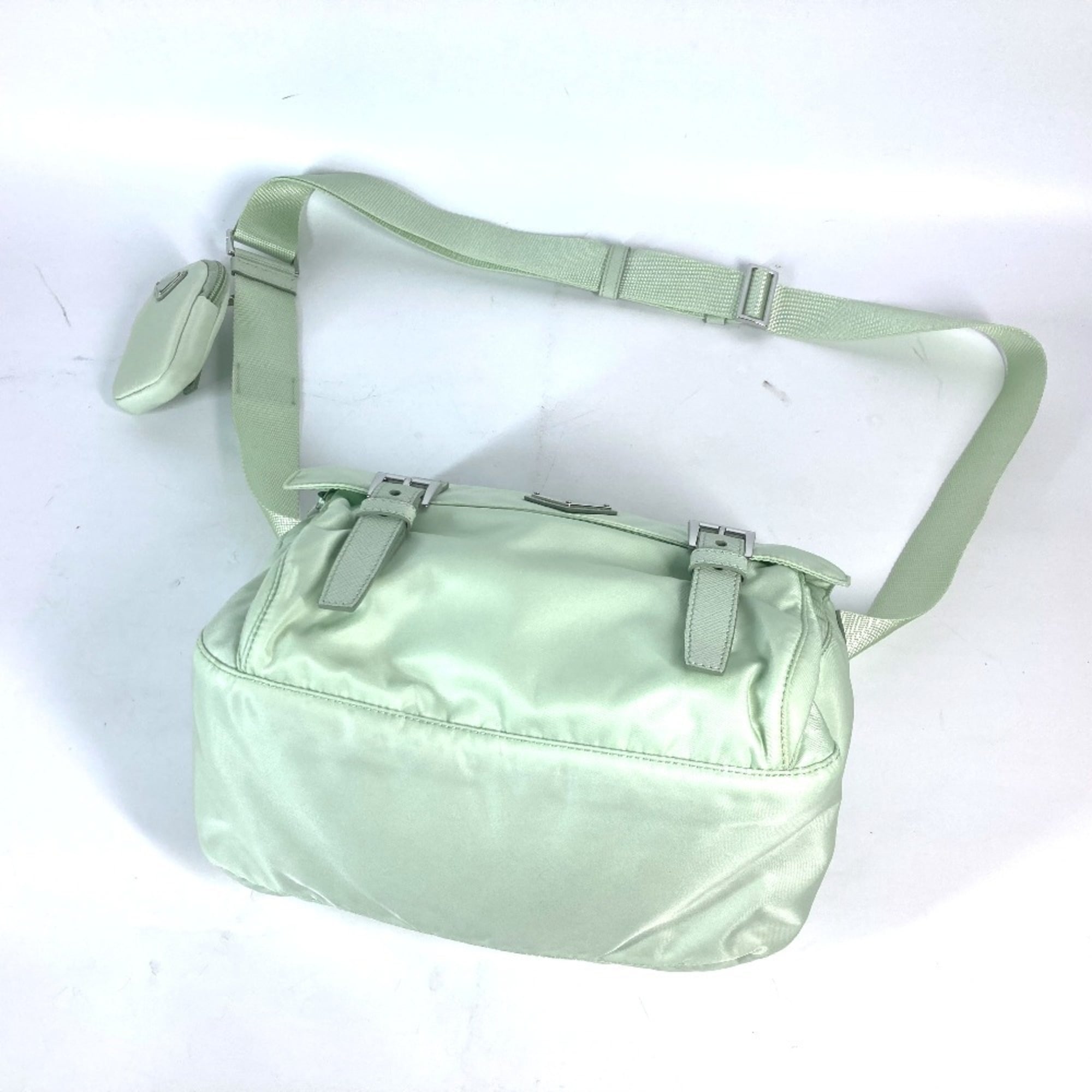 PRADA 1BD953 Triangle Plate Re-Nylon Shoulder Bag Nylon Women's ACQUA Aqua Green E-240920-15 — Like New