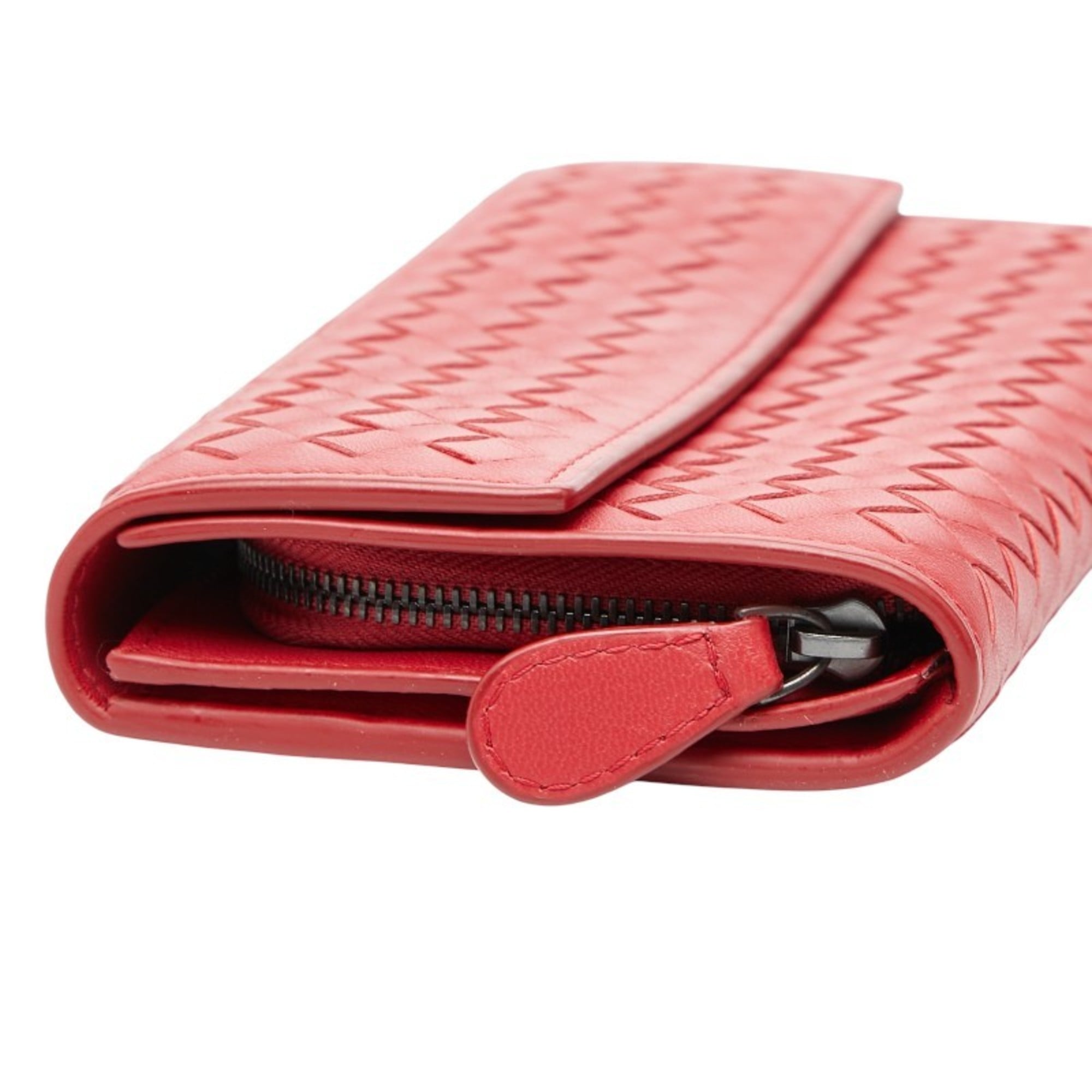Bottega Veneta Intrecciato Long Wallet Red Leather Women's BOTTEGAVENETA