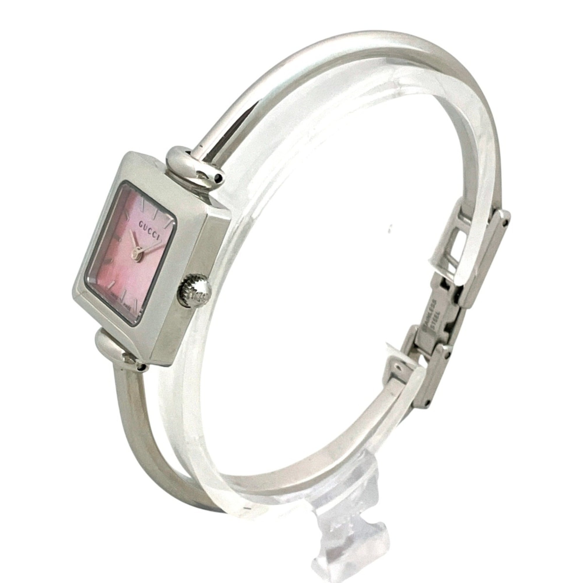 Gucci bangle watch, total weight 24.4g, stainless steel, quartz movement, pink mother-of-pearl dial, 1900L — Good