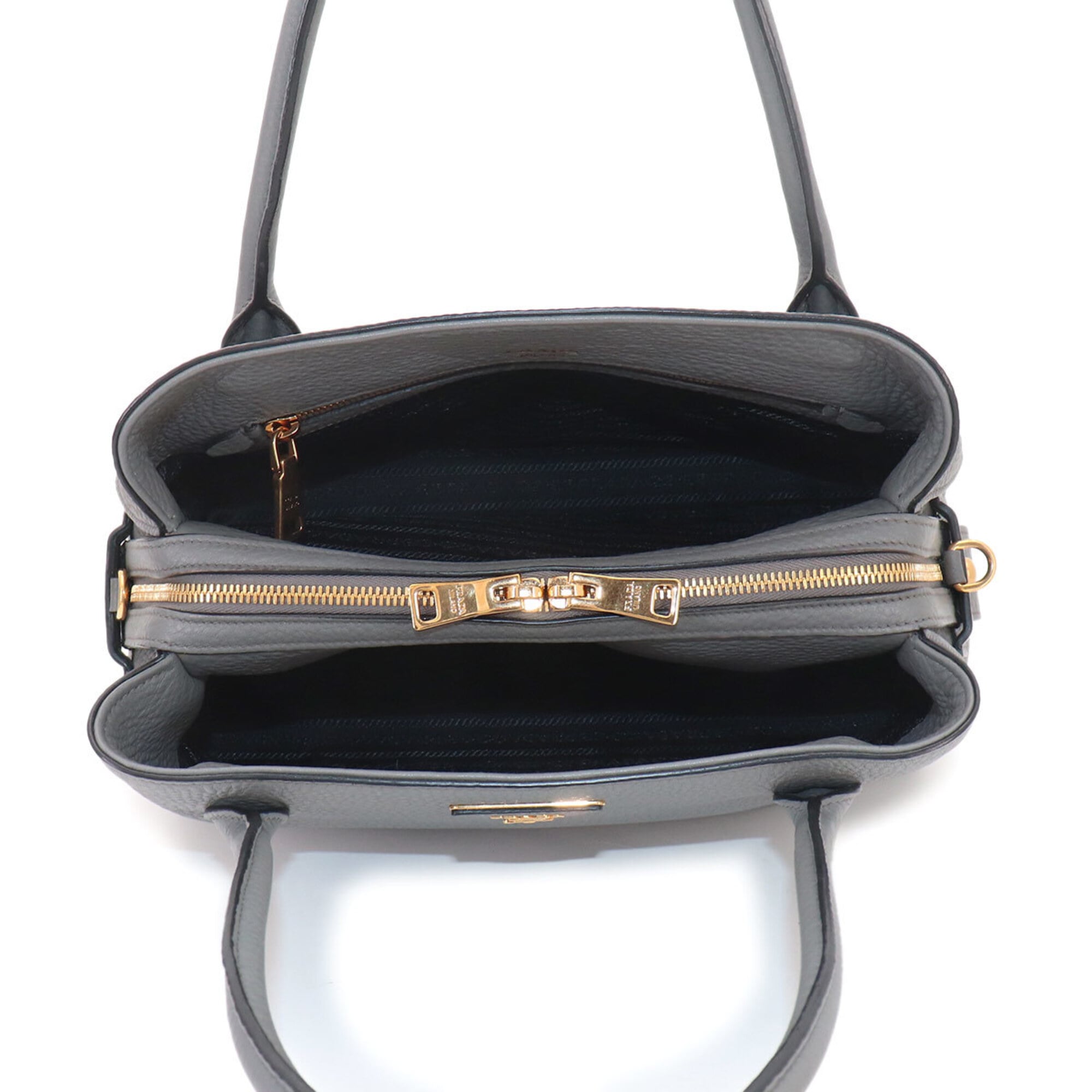 Prada 2-way Hand/Shoulder Handbag, Leather, Gray, 1BA127, Gold Hardware — Like New