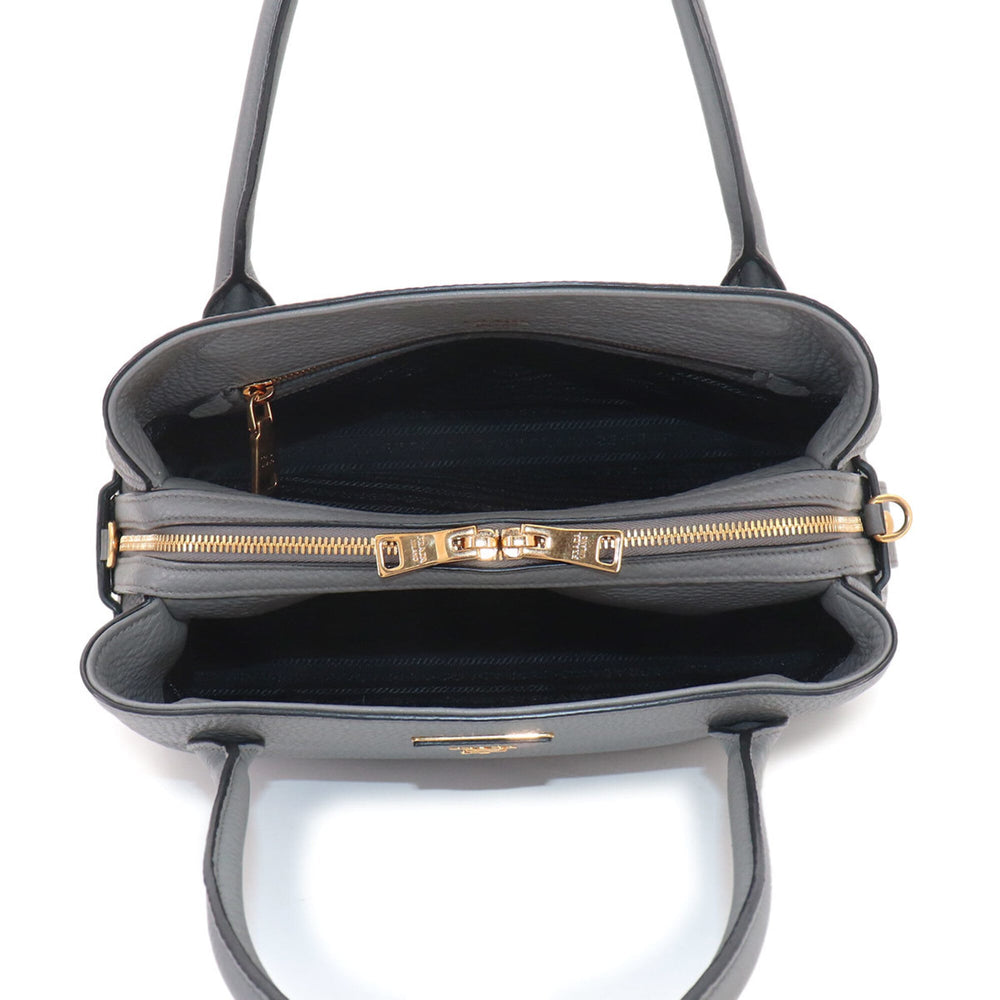 Prada 2-way Hand/Shoulder Handbag, Leather, Gray, 1BA127, Gold Hardware — Like New
