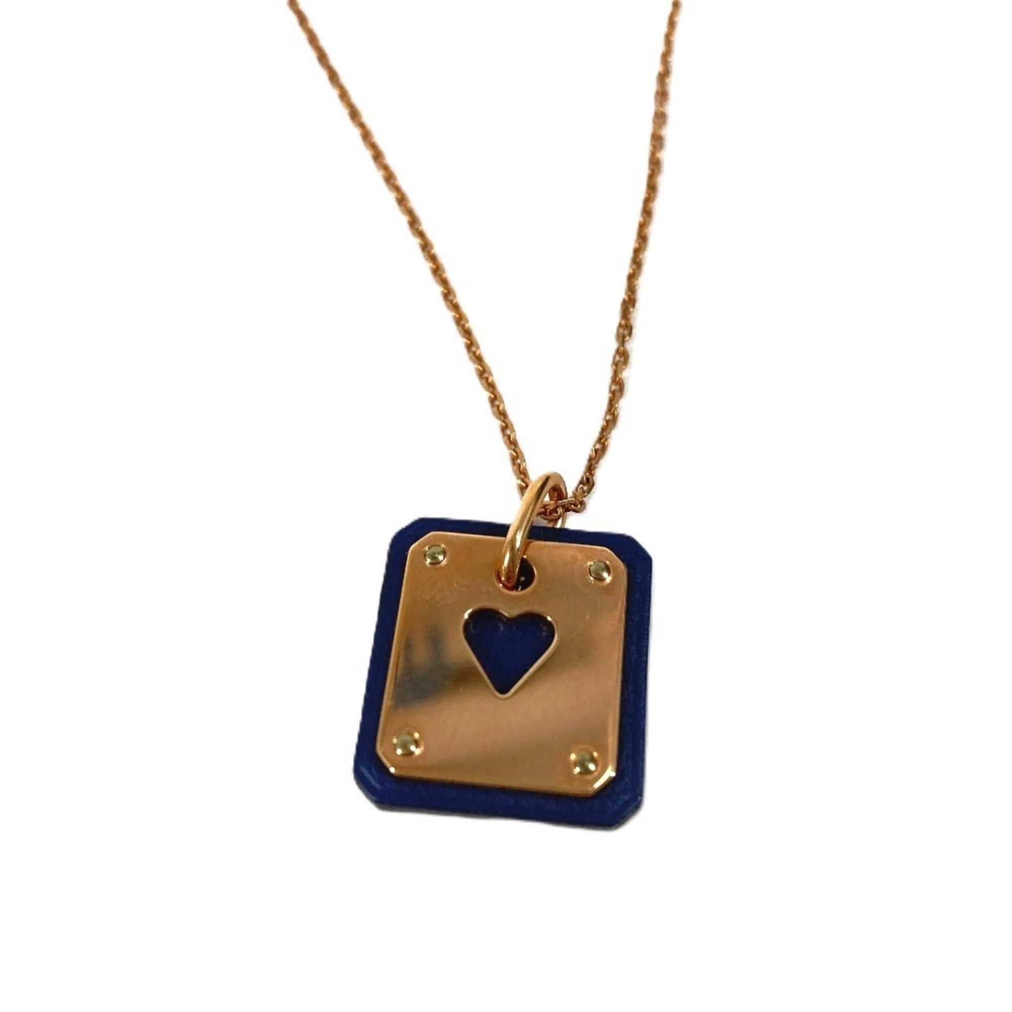 HERMES Heart Chain As de Coeur PM Pendant Necklace, Leather, Metal, Women's, Black — Like New