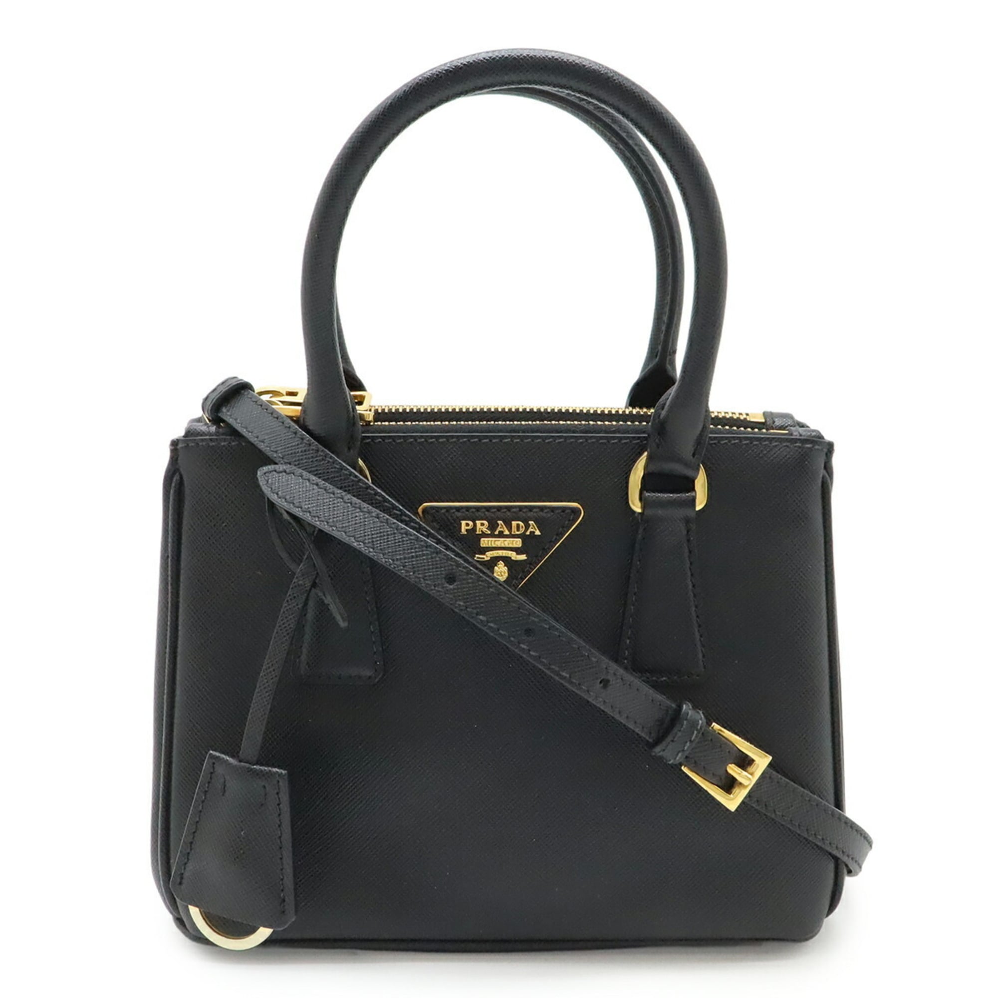 PRADA Galleria Saffiano Handbag/Shoulder Bag, Leather, Nero, Black, 1BA906, Purchased at an Overseas Boutique