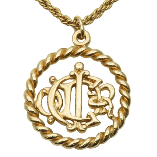 Christian Dior Necklace Emblem Metal Gold GP Plated Women's