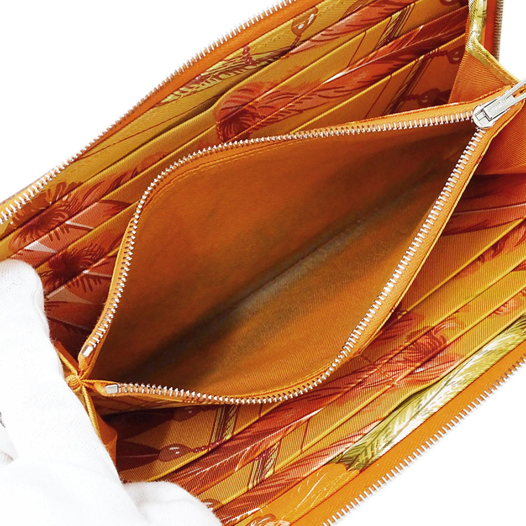 Hermes Hermès Women's Azap Silkin Classic Long Wallet in Epsom Leather, Orange, Silver Hardware, Round Zipper, R Stamp