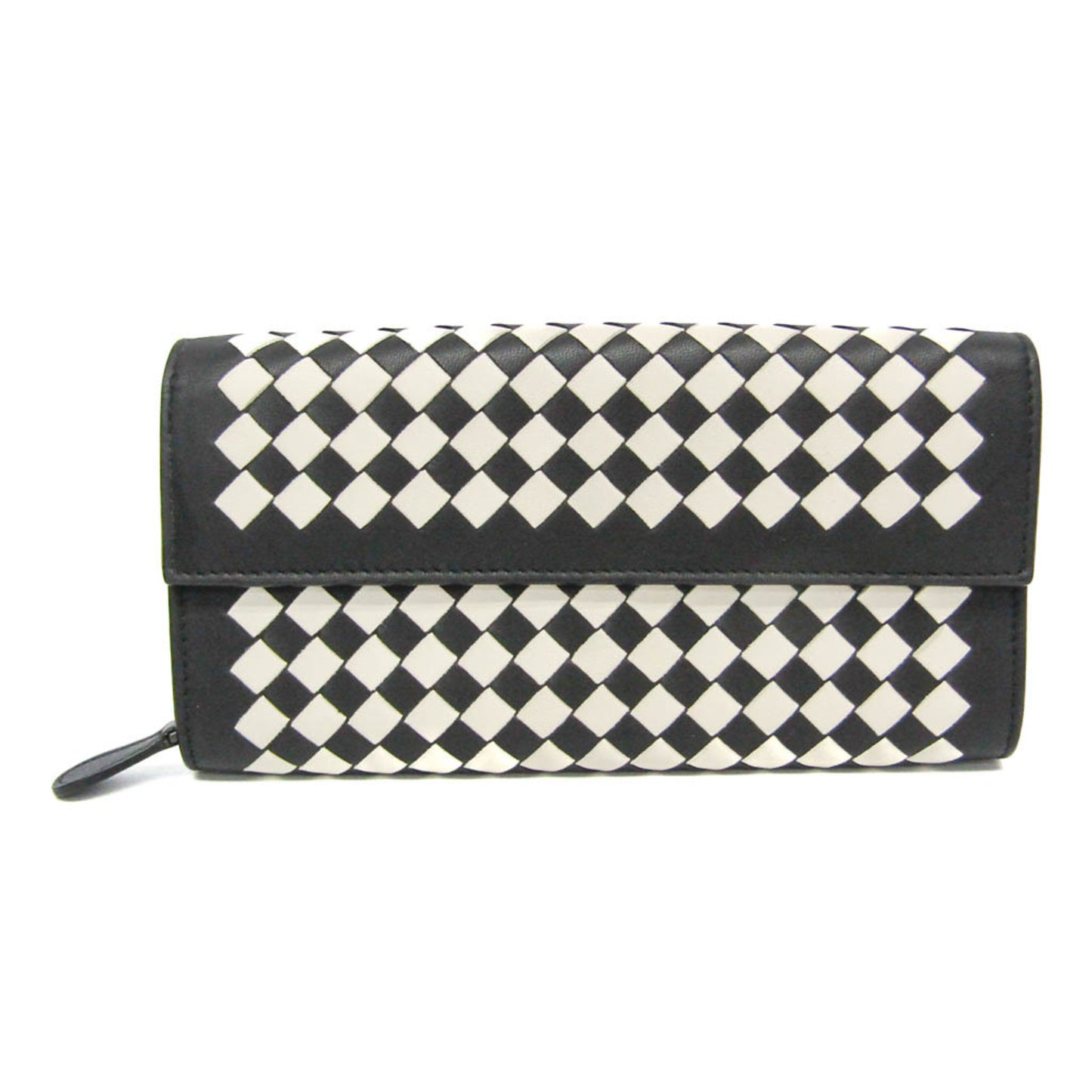 Bottega Veneta Intrecciato Men,Women Leather Long Wallet (bi-fold) Black,White