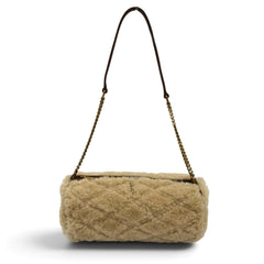 Yves Saint Laurent SAINT LAURENT PARIS 699703 Sade Mini Tube Bag, Shearling Chain Shoulder Handbag, Beige/Brown, Made in Italy, Women's — Like New