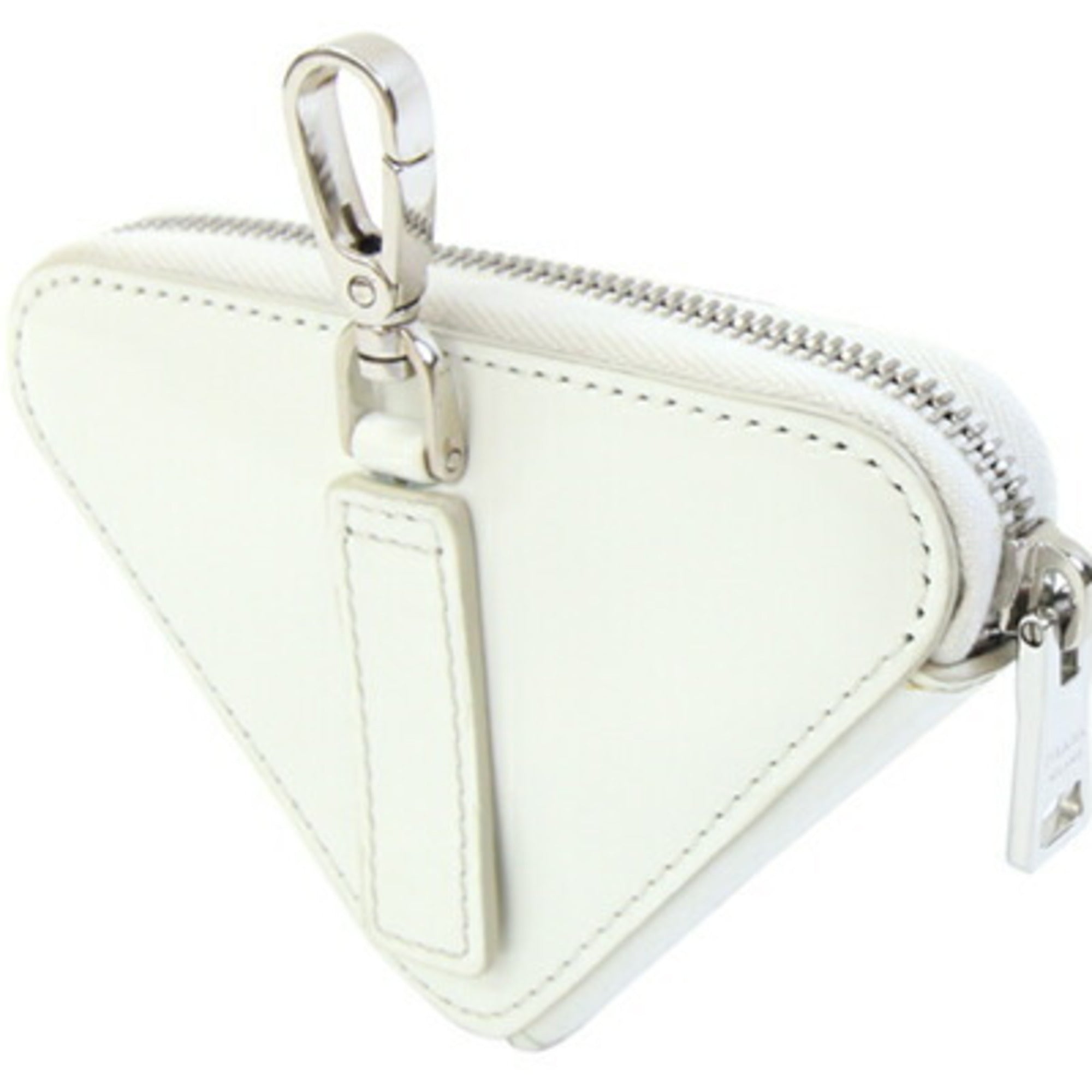 Prada Pouch 1TL433 White Leather Bag Charm Triangle Coin Case Women's PRADA