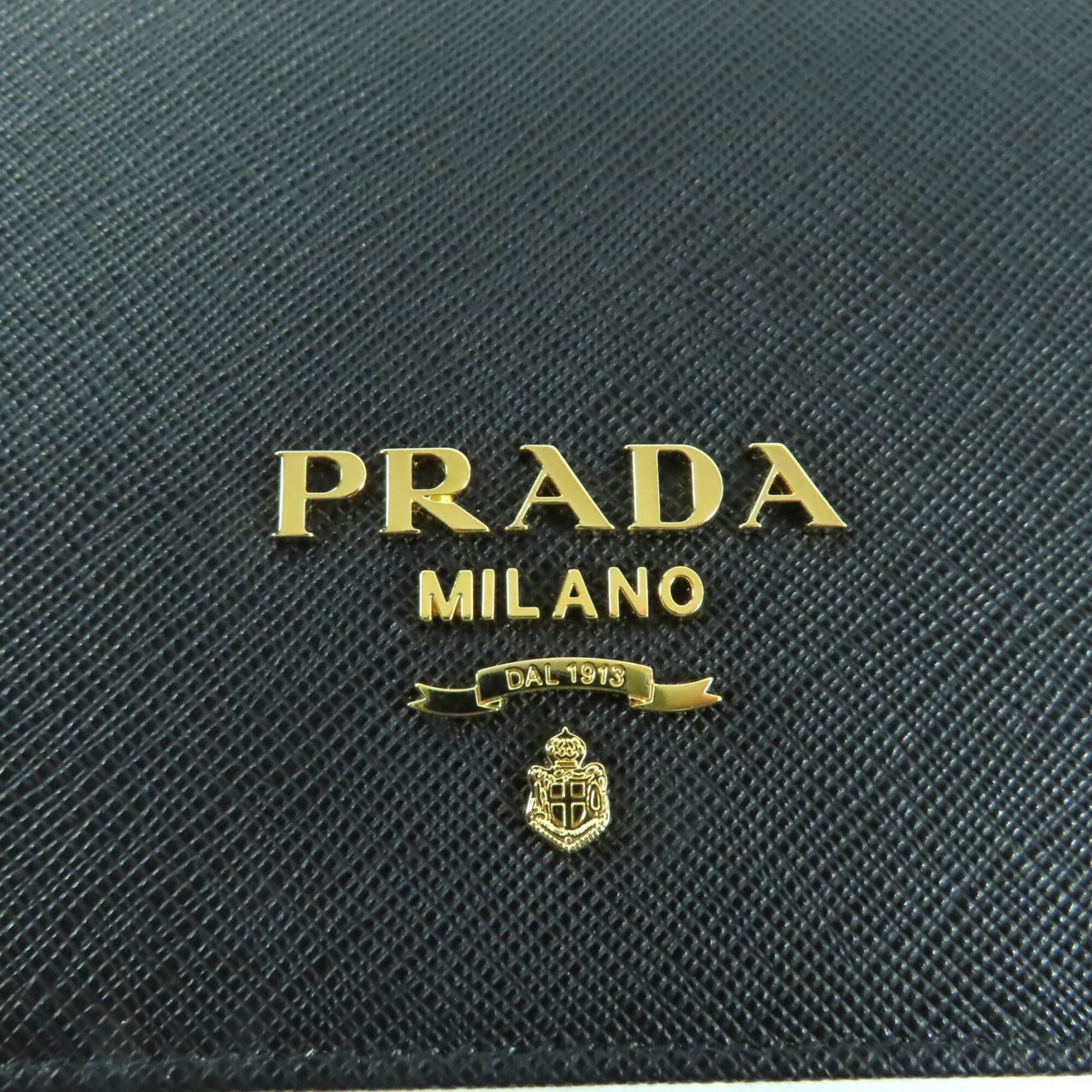 PRADA 1BP053 Saffiano Leather Mini Bag with Triangle Chain, Shoulder Bag, Black, Made in Italy, Women's — Like New