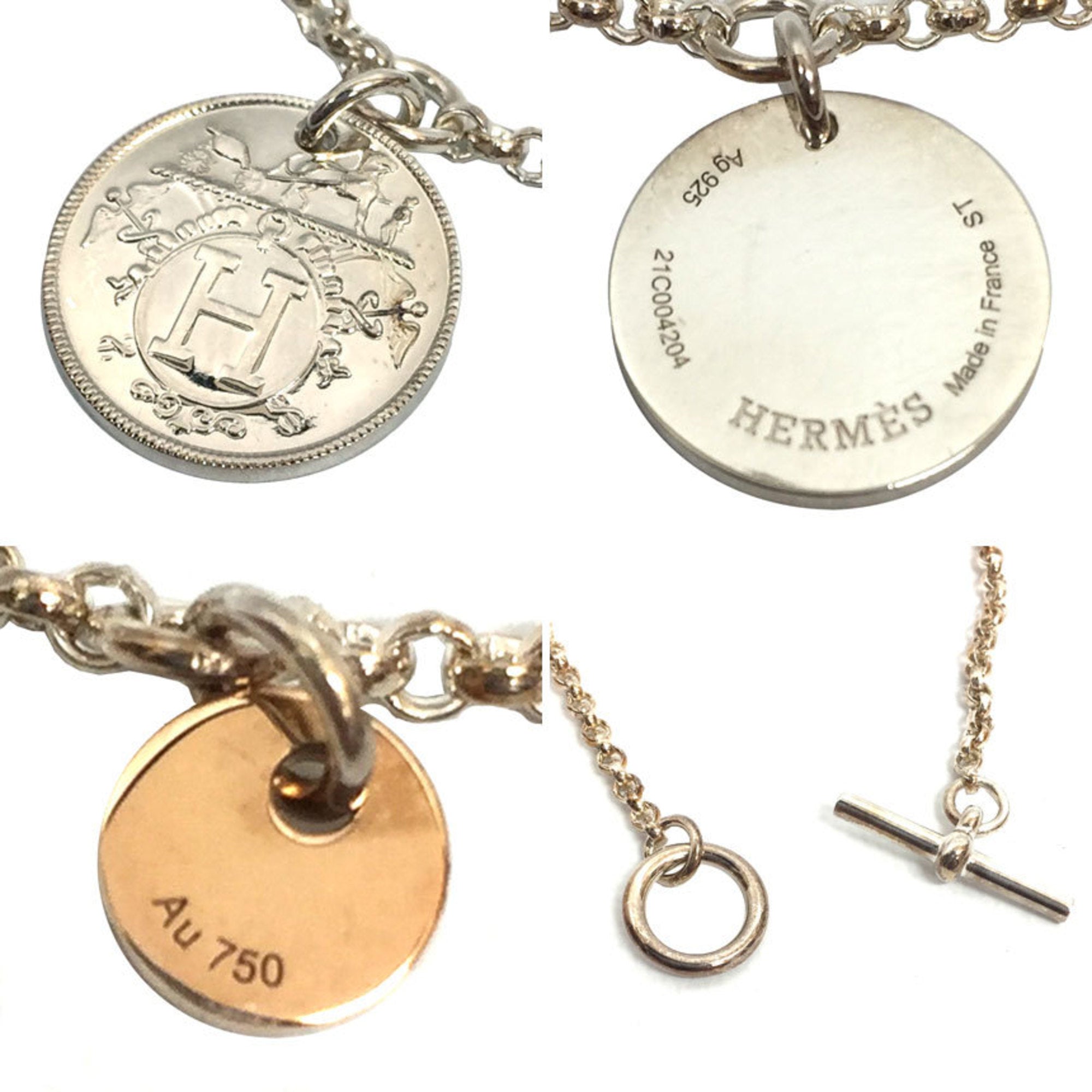 Hermes Ex-Libris PM ST bracelet, silver/pink gold, toggle clasp, AG925 (sterling silver) x AU750 (18K pink gold) — Like New
