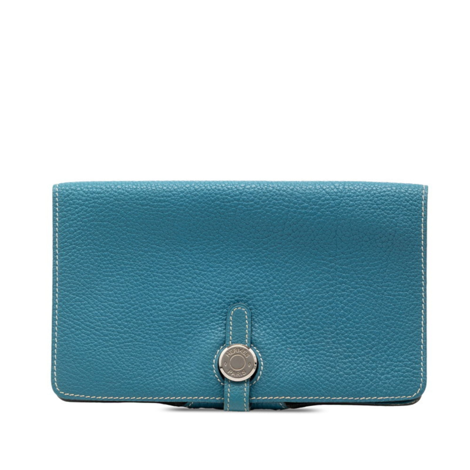 Hermes Dogon Bifold Wallet Blue Togo Women's HERMES