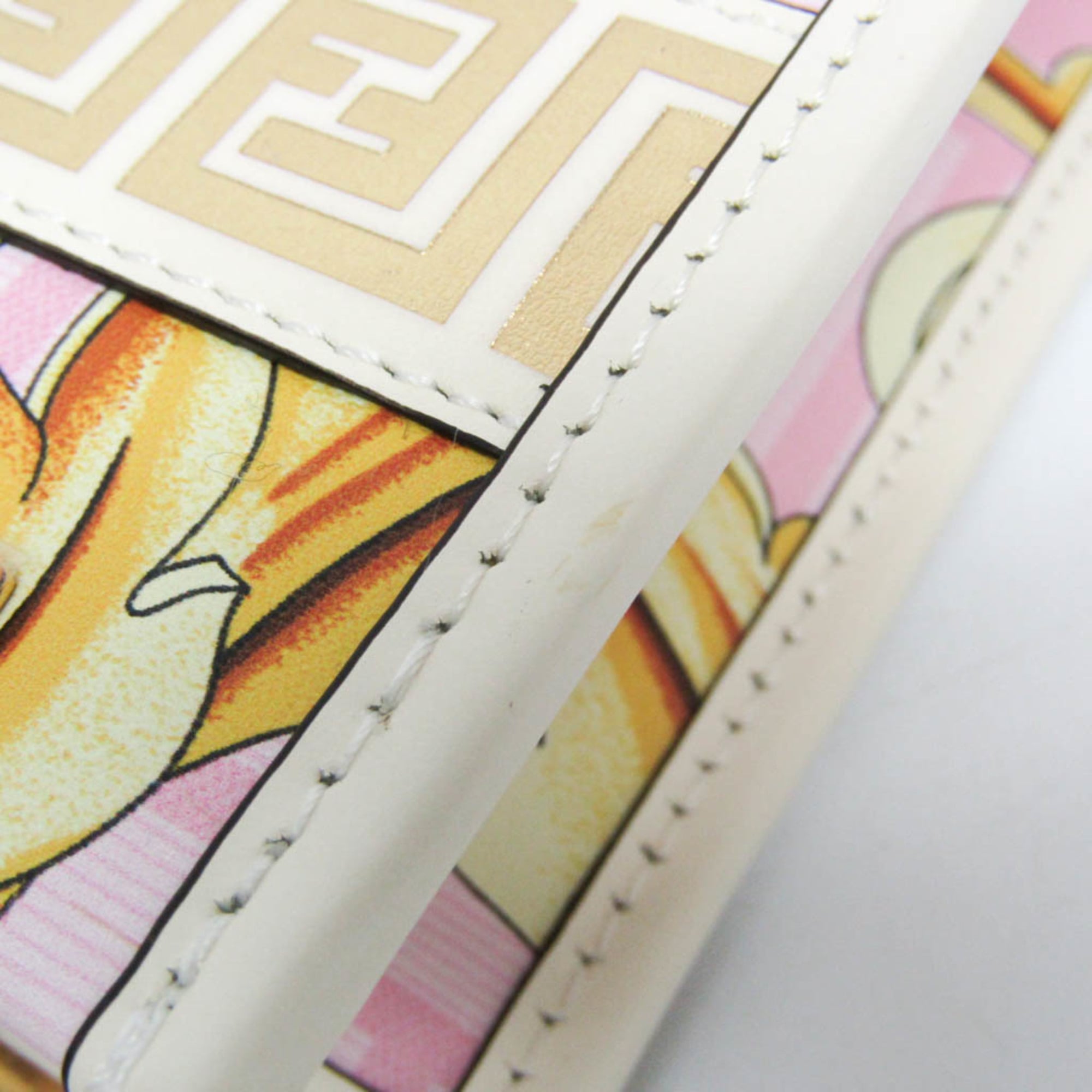 Fendi FENDACE Mini Sunshine Shopper 8BS051 Women's Leather,Coated Canvas Handbag,Shoulder Bag Gold,Pink,White