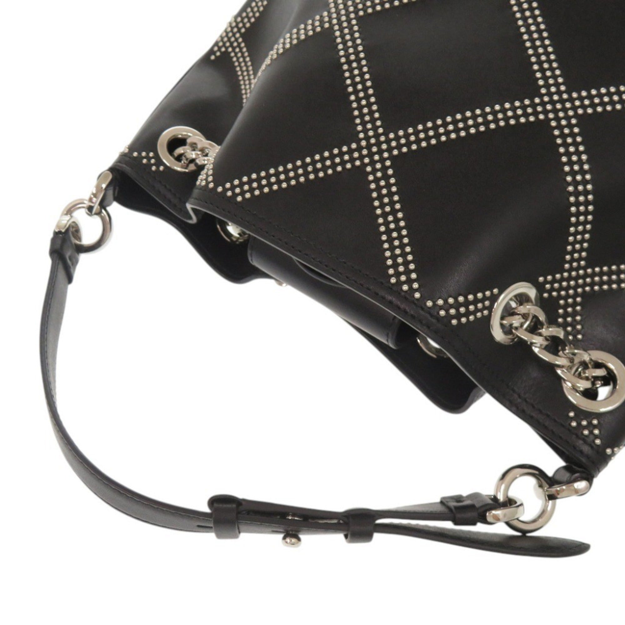 Salvatore Ferragamo Vara Ribbon Studded Bucket Bag, Leather, Black, 2-Way Handbag/Shoulder 0772Salvatore — Like New