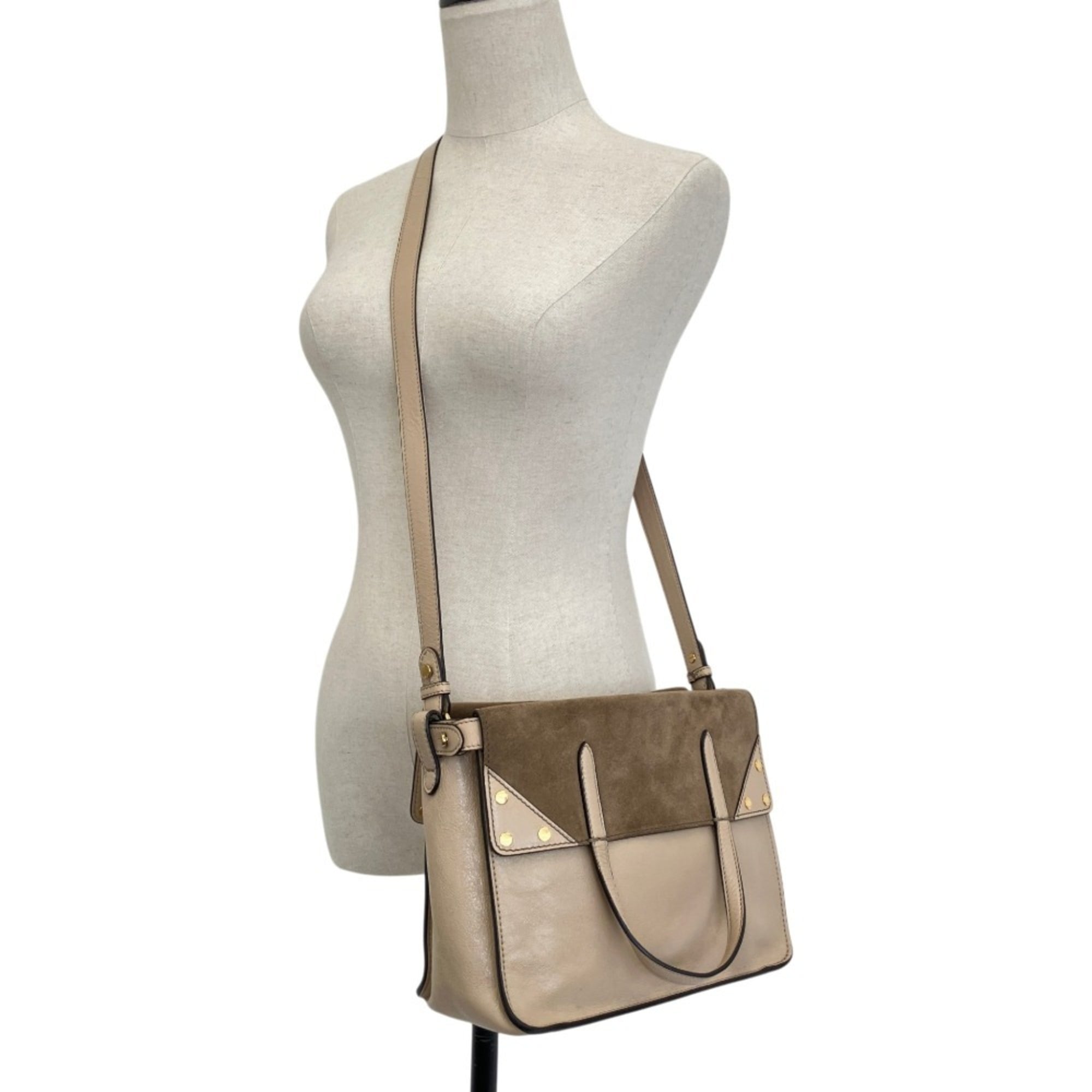 FENDI Flip Leather 3-Way Shoulder Bag 8DT302-A94WA199-0189 Greige Women's — Like New