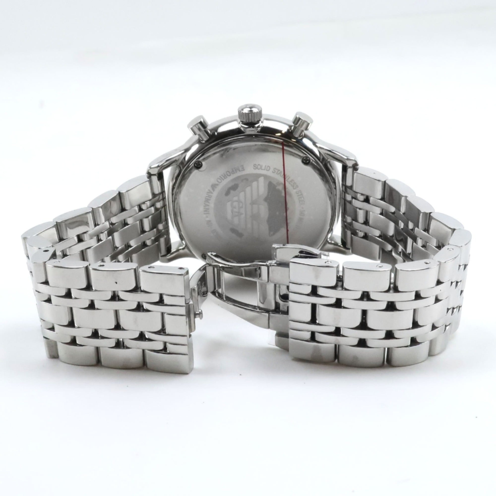 Emporio Armani AR0389 Stainless Steel Silver Quartz Chronograph Men's Watch with Black Dial — Like New
