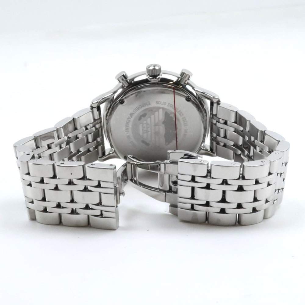 Emporio Armani AR0389 Stainless Steel Silver Quartz Chronograph Men's Watch with Black Dial — Like New