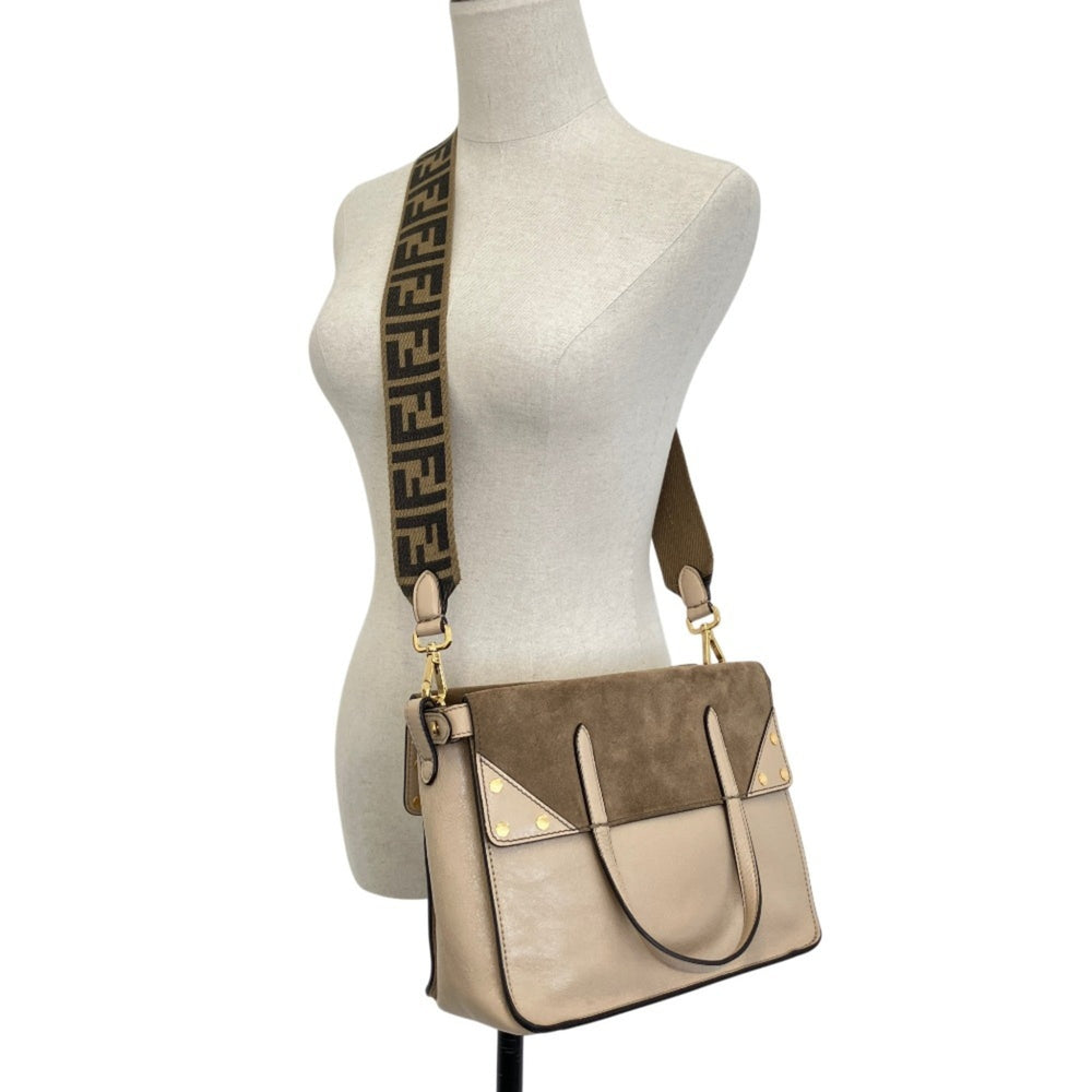 FENDI Flip Leather 3-Way Shoulder Bag 8DT302-A94WA199-0189 Greige Women's — Like New