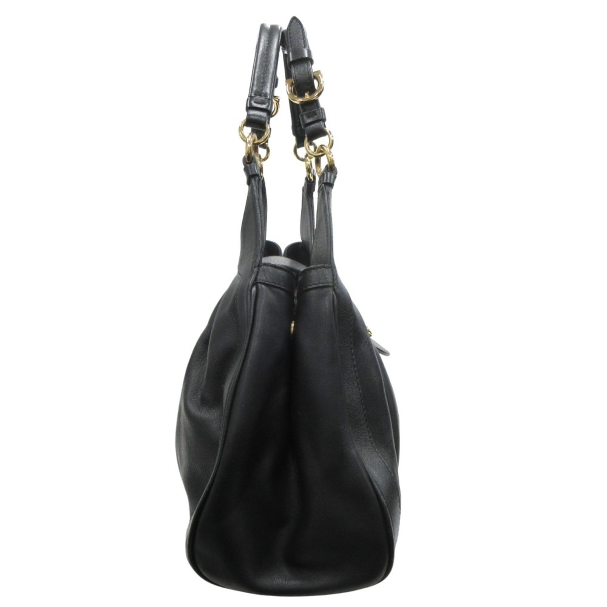 Salvatore Ferragamo Gancini Leather 2-Way Handbag with Gold Hardware, Black, Women's