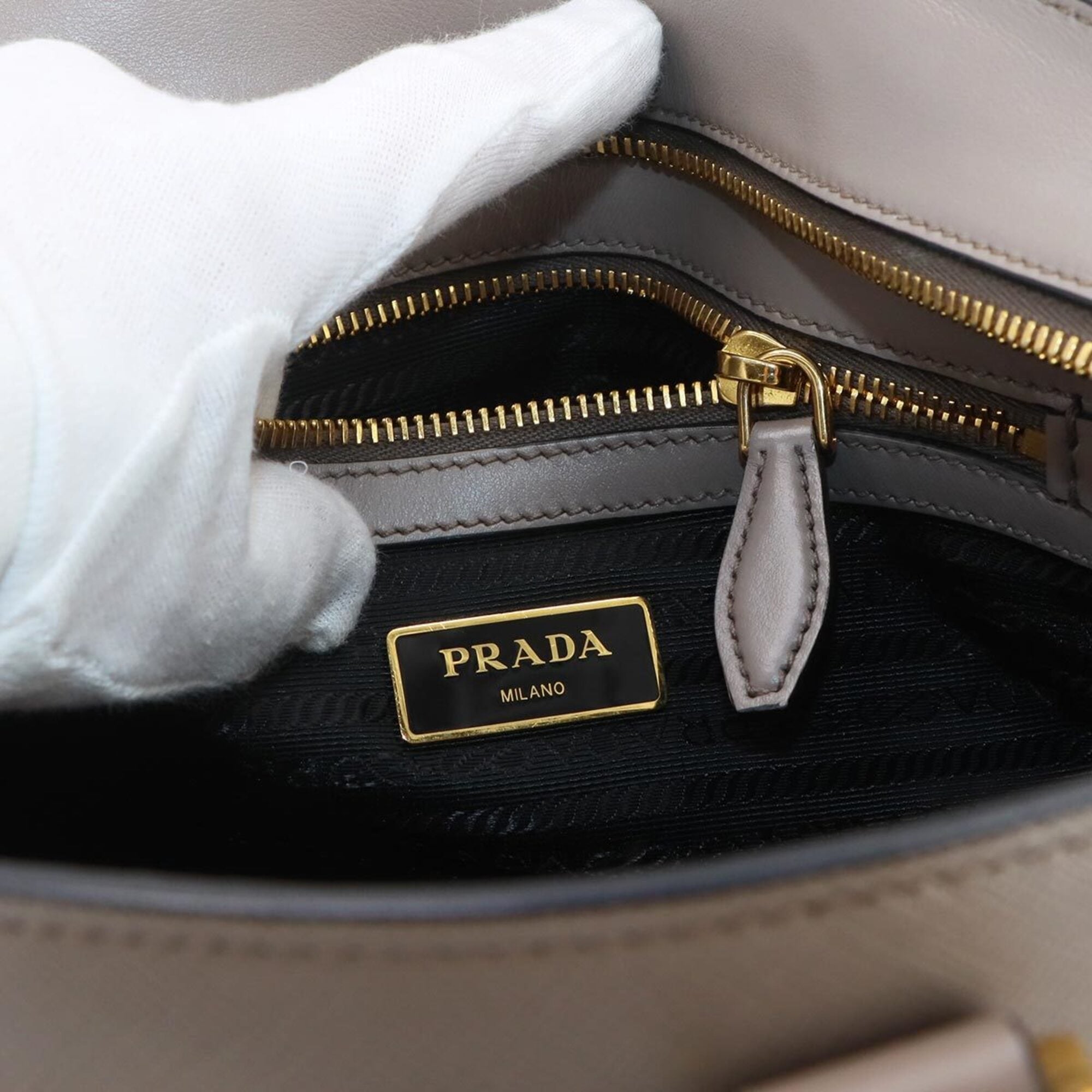 Prada Saffiano 2-way Hand/Shoulder Handbag, Gray Leather, 1BA164, Gold Hardware — Like New
