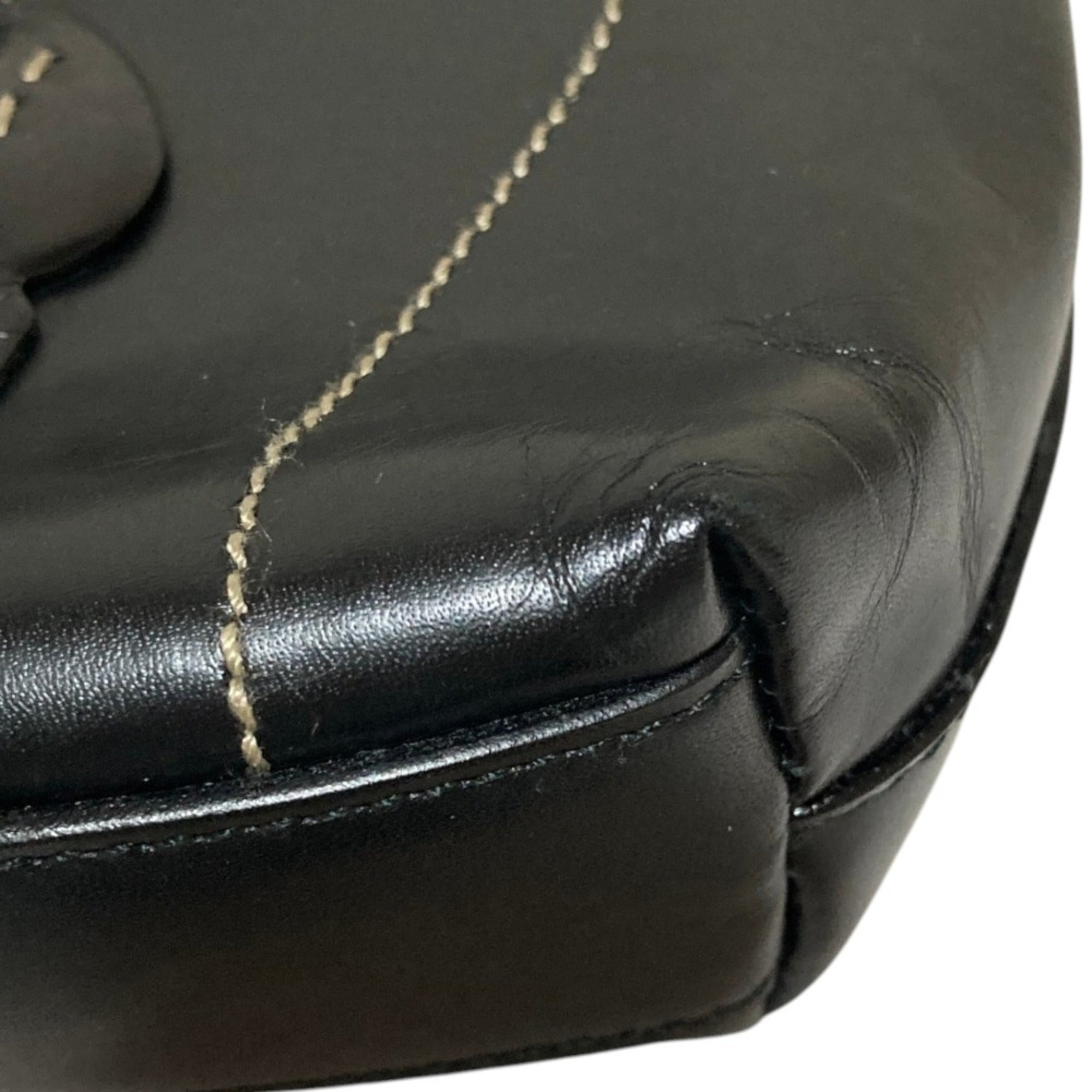 PRADA Triangle Logo Plate Flower Motif Leather Handbag B11285 Black Women's — Like New