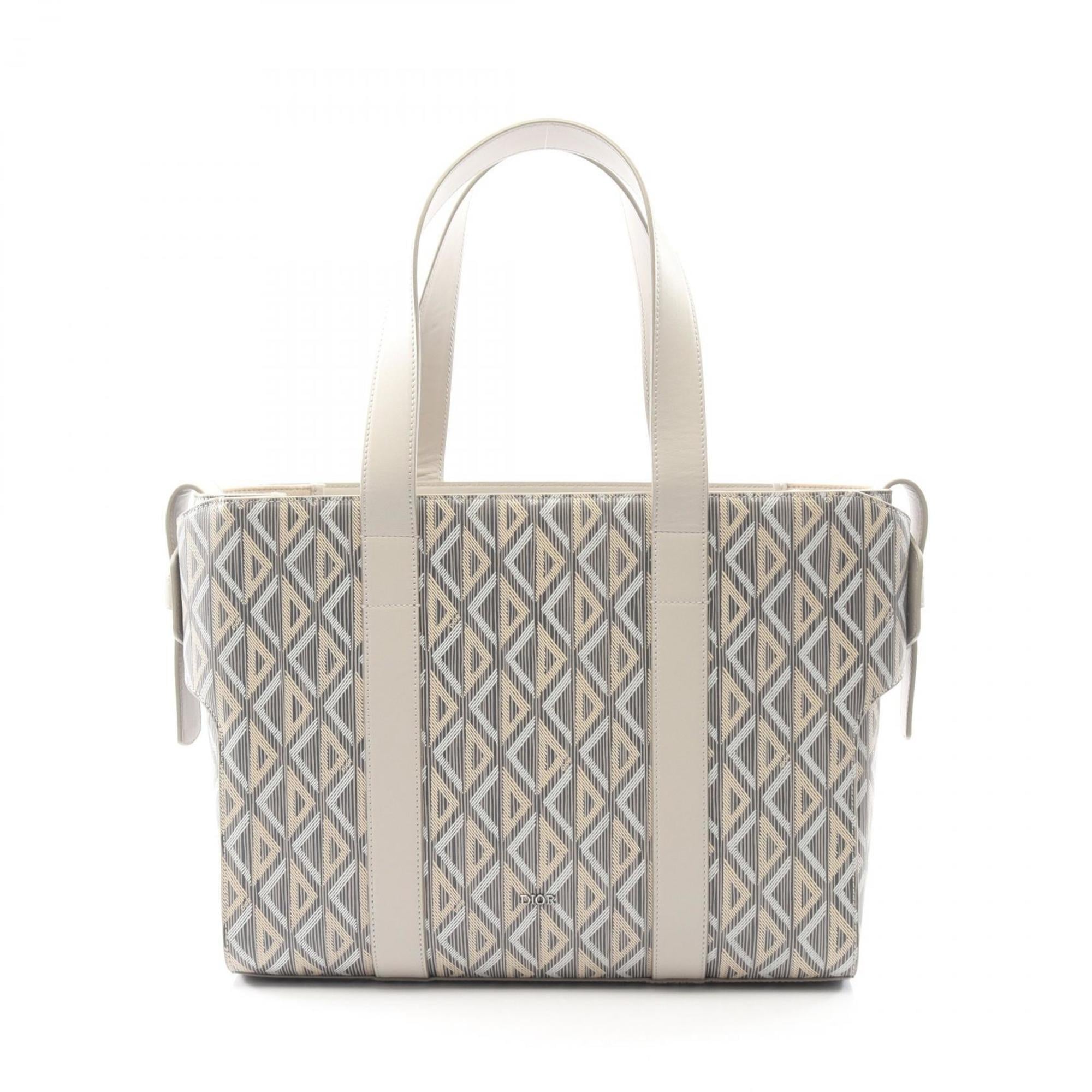 Christian Dior Dior CD Diamond Color Tote Bag, Coated Canvas and Leather, Women's, Gray, Multicolor
