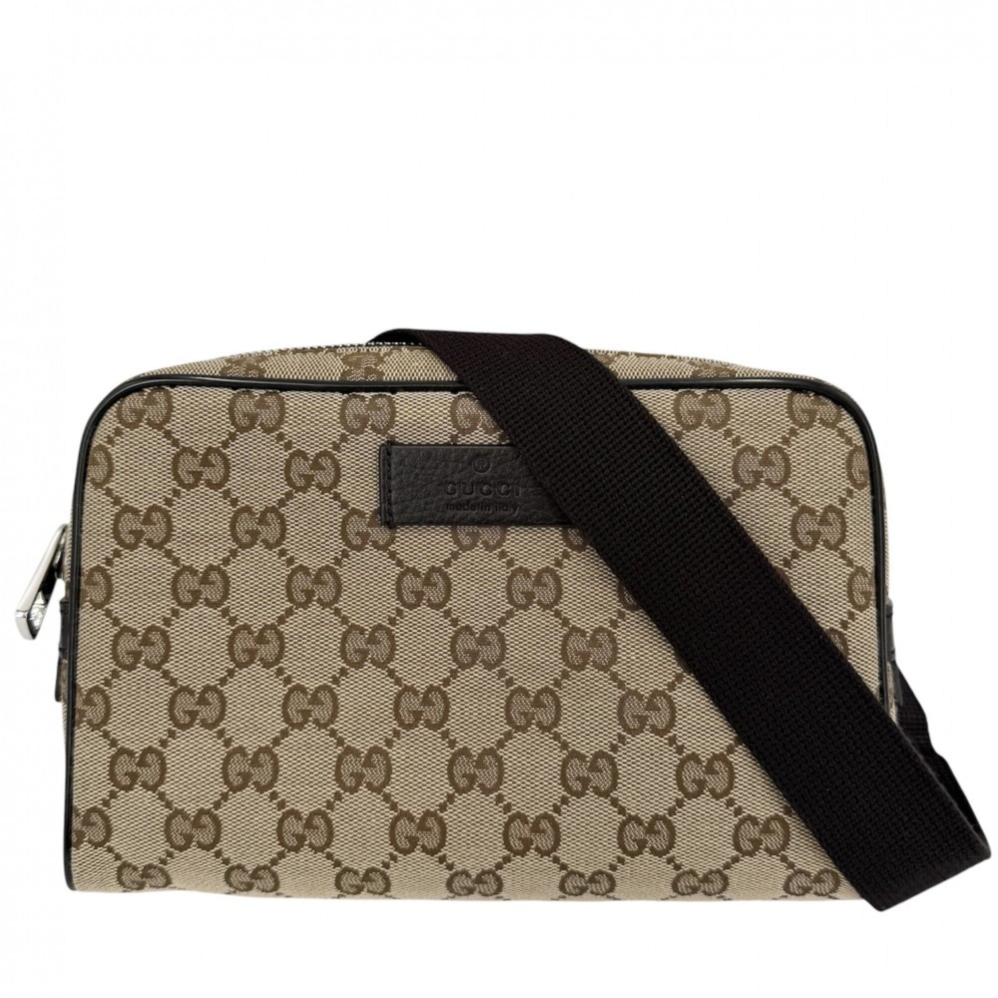 Gucci waist bag for men, pouch, body bag, GUCCI 449174 GG canvas leather brown with silver hardware — Like New