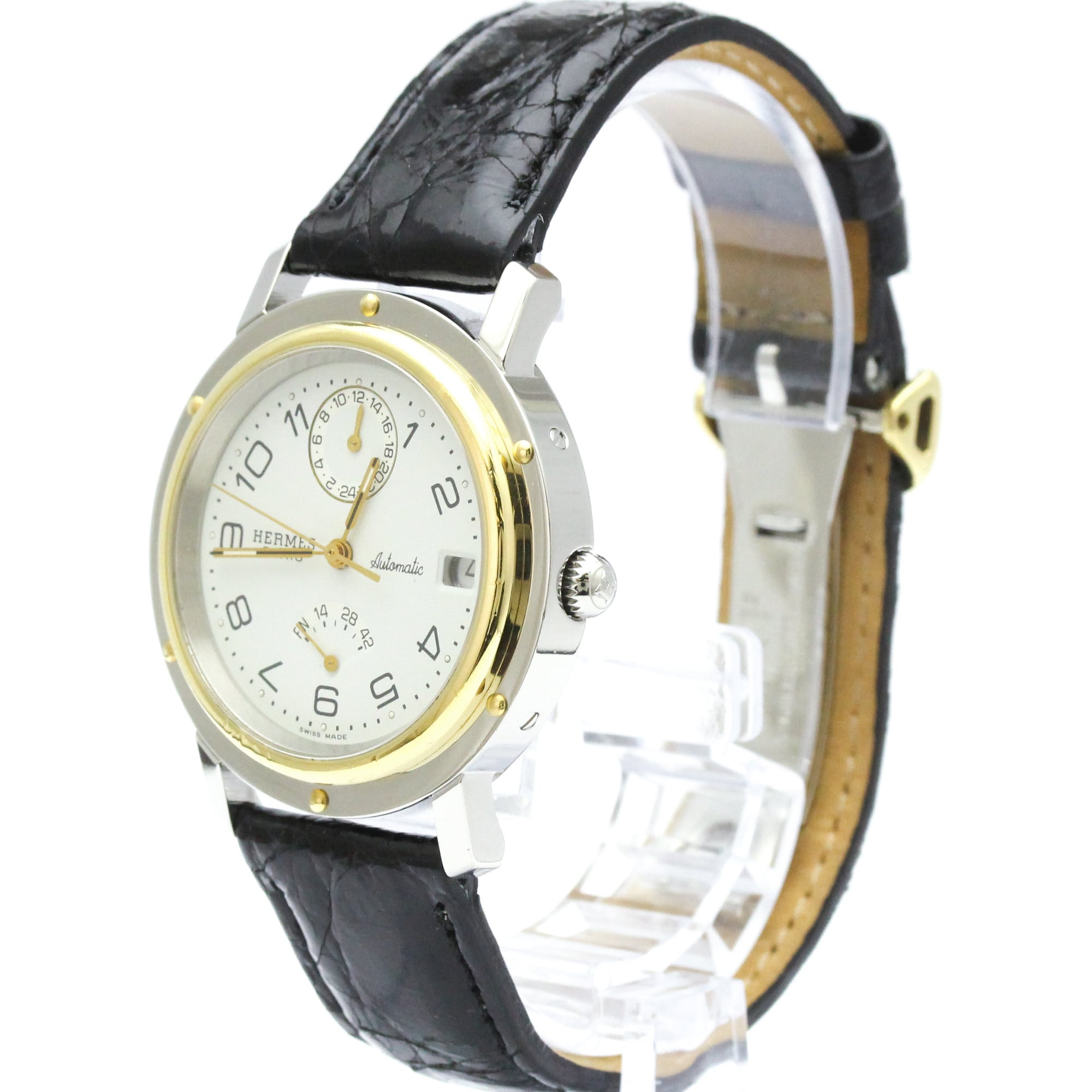 HERMES Clipper Power Reserve Gold Plated Steel Mens Watch CL5.720  Polished — Very Good