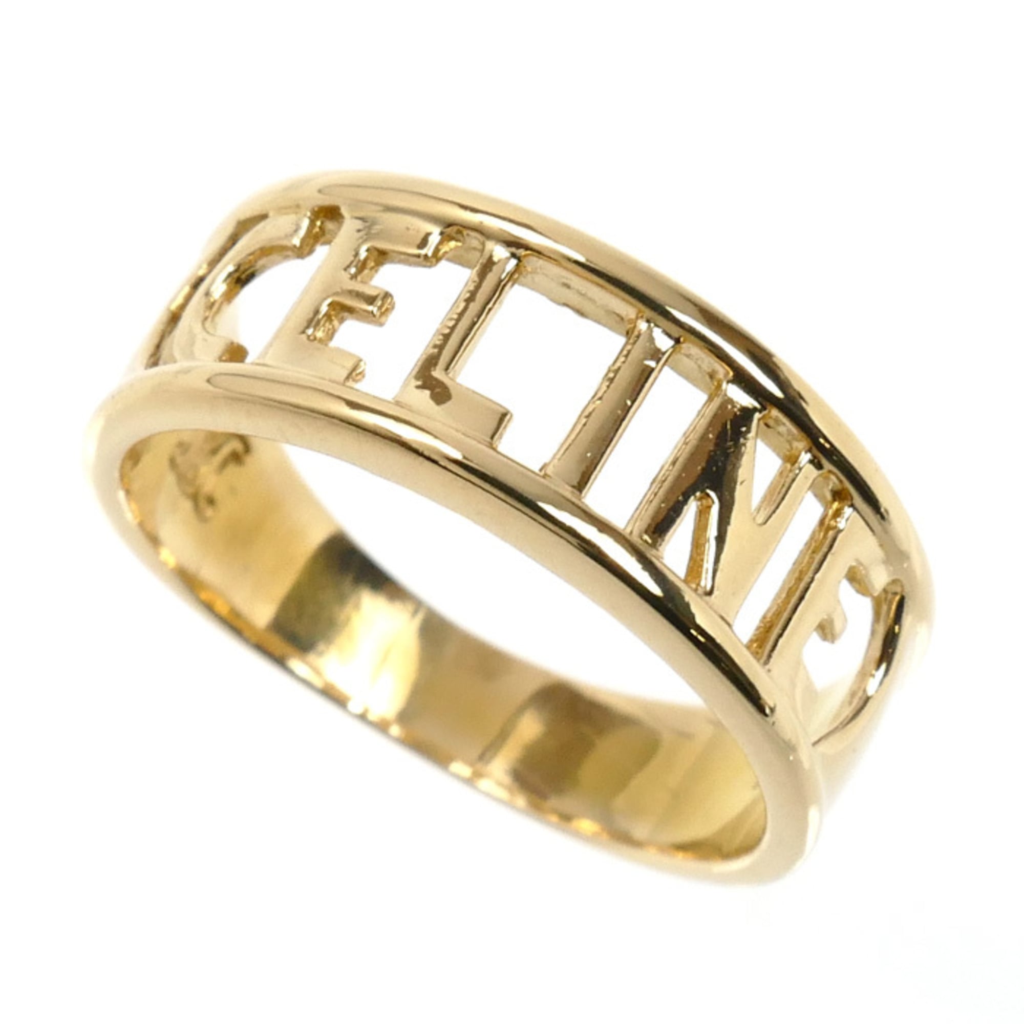 CELINE 18KYG Yellow Gold Logo Ring, Size 12, 4.3g, Women's