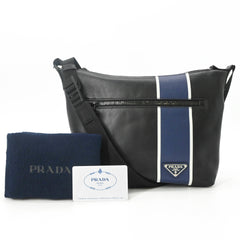 PRADA Prada Shoulder Bag Leather Triangle Black Blue 2VH078 — New - Store Return
