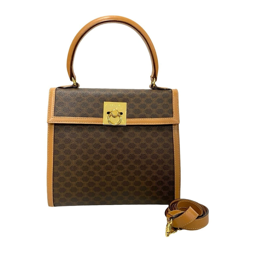CELINE Macadam Blason Triomphe Print Logo Ring Hardware Leather 2-Way Handbag/Shoulder Bag Brown 35397 — Like New