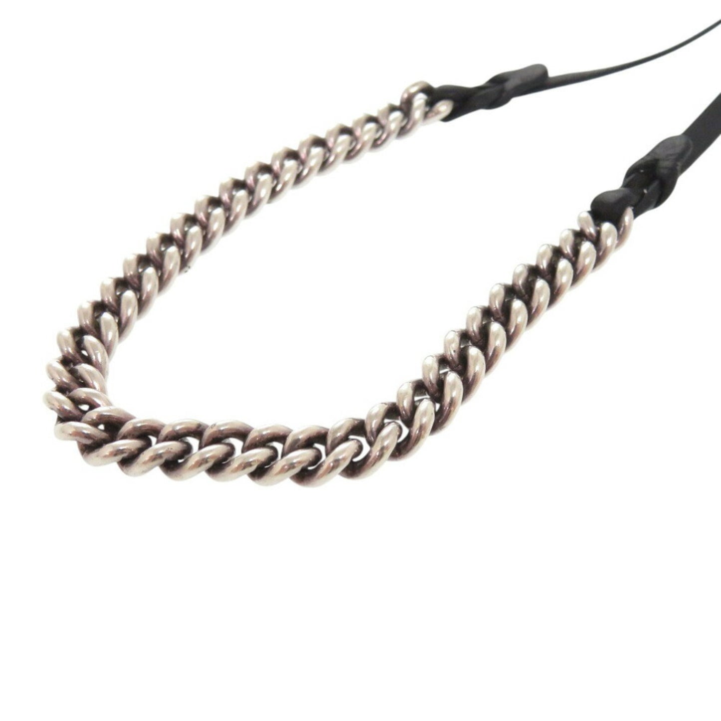 Hermes Chain Silver 925 Leather Bracelet Black 1312HERMES