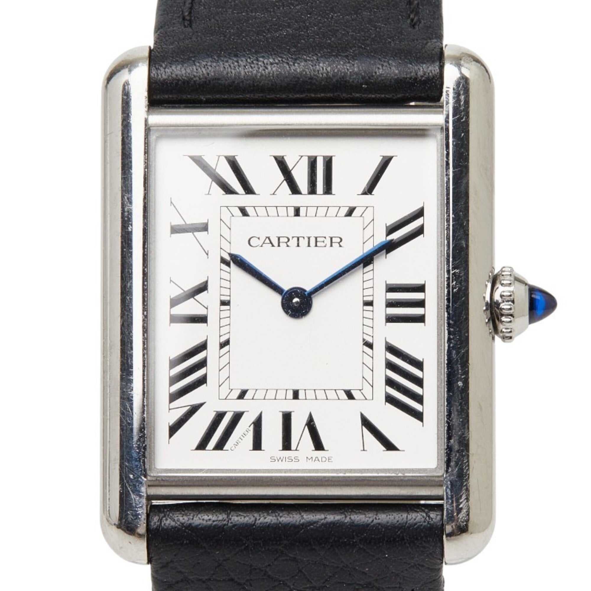 Cartier Tank Must LM WSTA0041 Quartz Watch, White Dial, Stainless Steel Strap, Leather Ladies' Watch — Good