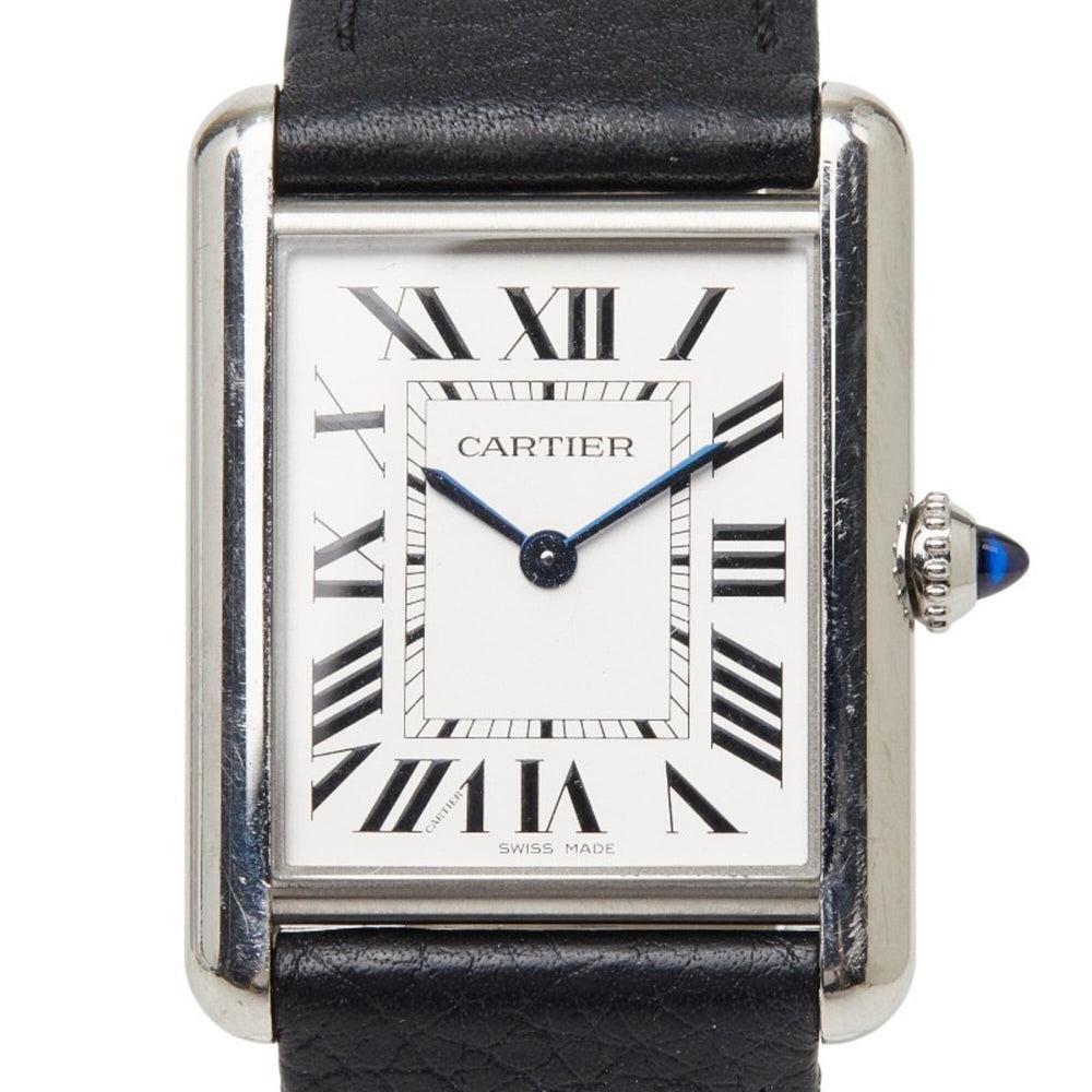 Cartier Tank Must LM WSTA0041 Quartz Watch, White Dial, Stainless Steel Strap, Leather Ladies' Watch — Good