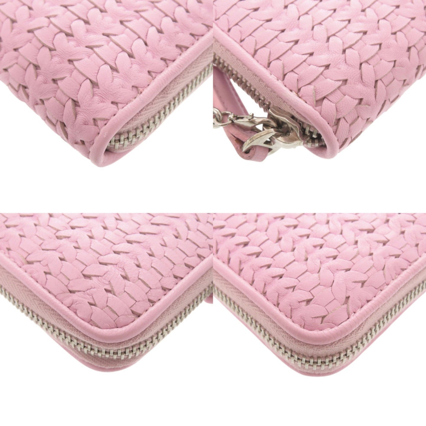 Excellent condition Christian Dior braided leather pink round zipper long wallet 1634