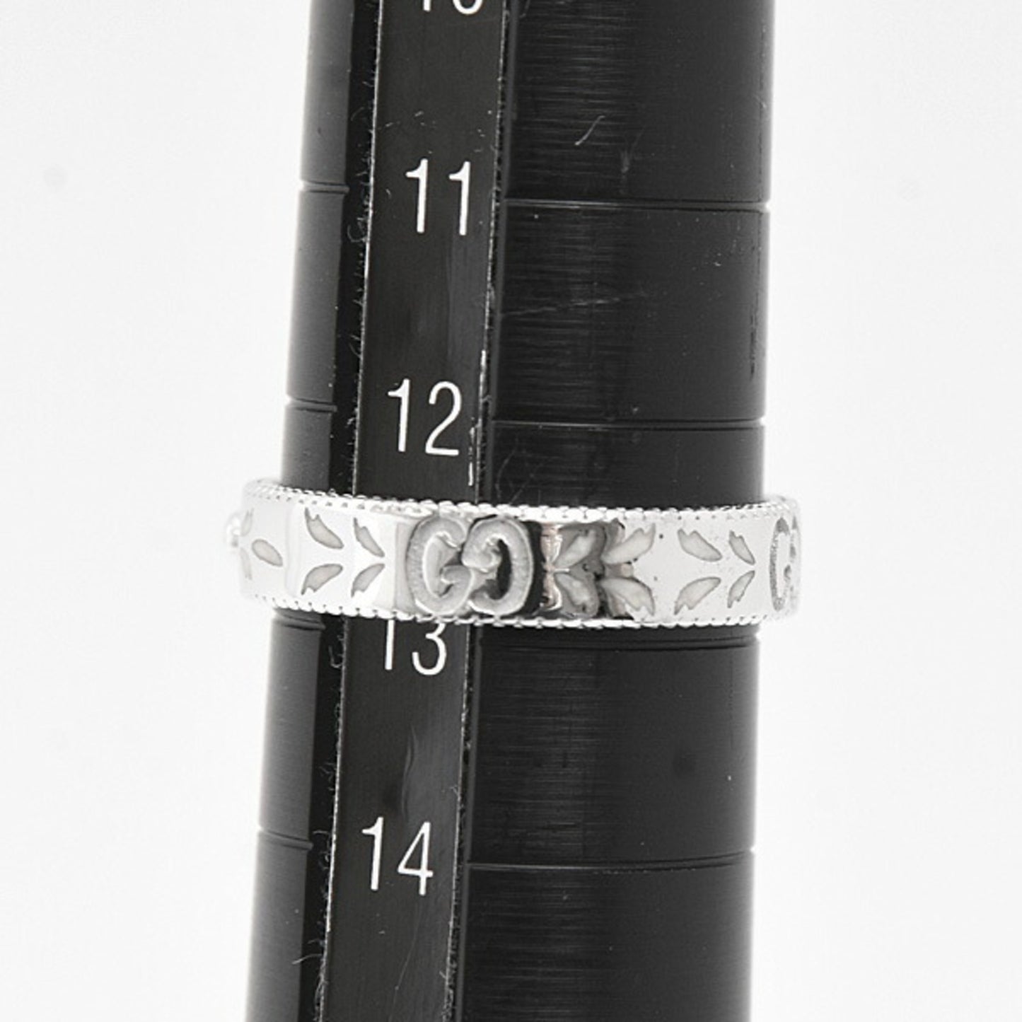 Gucci Blooms Icon Ring for Women, Single Diamond, Size 13, White Gold, Enamel, GG 750WG, GUCCI