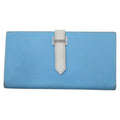 HERMES Bearn Soufflet Blue, Light and White Epsom Leather Long Wallet, □O ★ Stamped, Women's