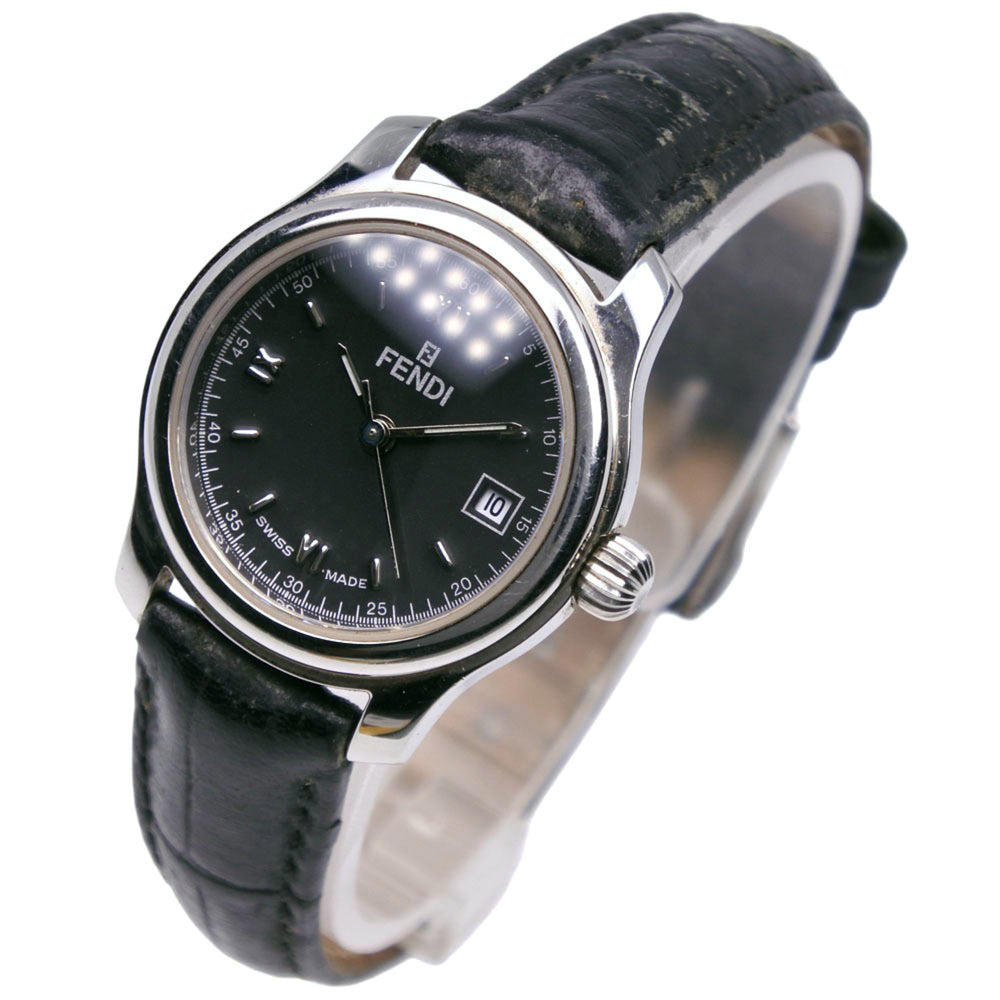 Fendi Olologi Women's Watch, 210L Stainless Steel x Leather Strap, Quartz Analog, Black Dial, Women's — Good
