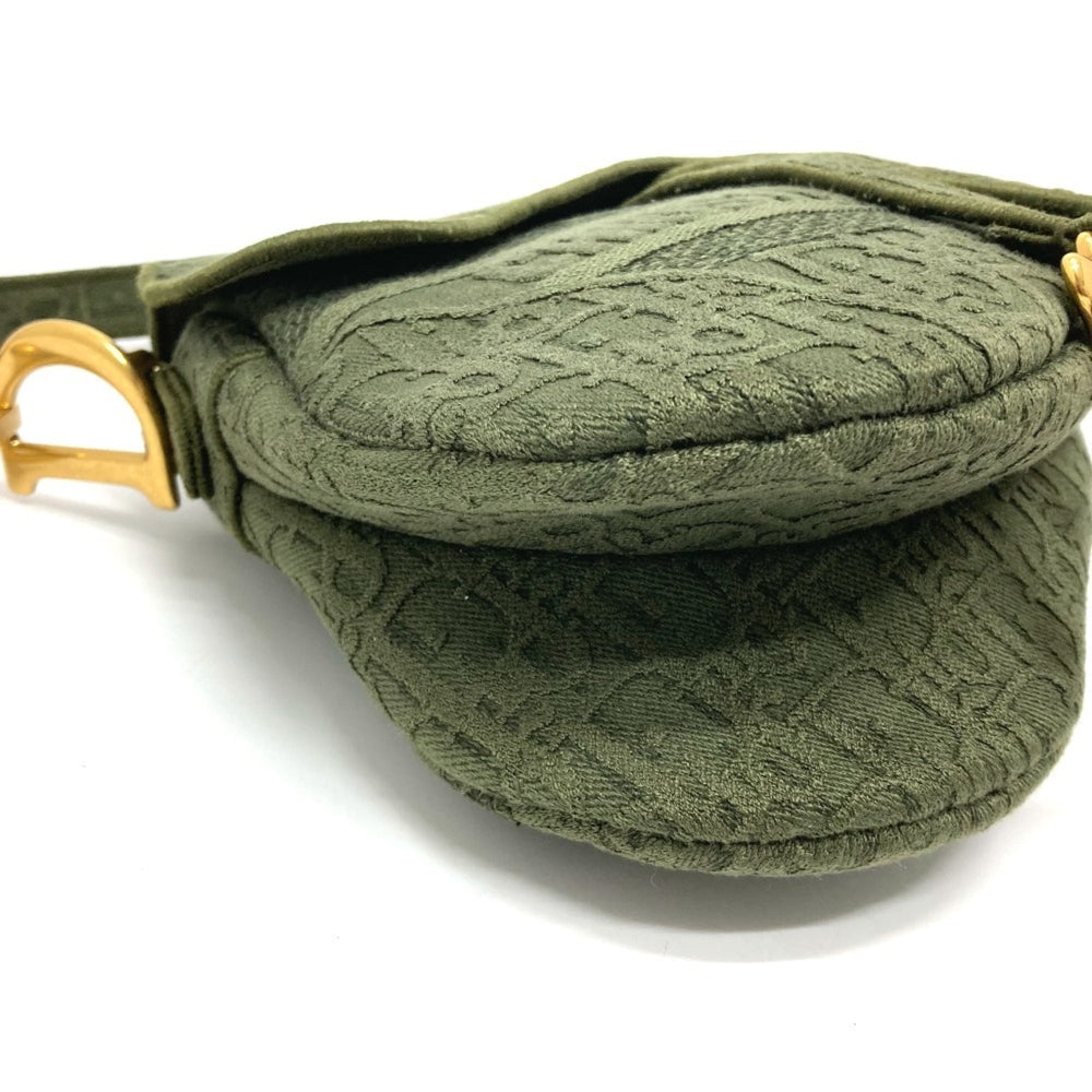Christian Dior Oblique SADDLE Embroidered Saddle Bag Shoulder Handbag Canvas Women's Khaki — Like New